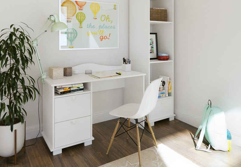 Kids Collective Schreibtisch Kinderschreibtisch mit 74 cm Arbeitshöhe, zwei Schubladen und Ablagefach in weiß Made in Europe