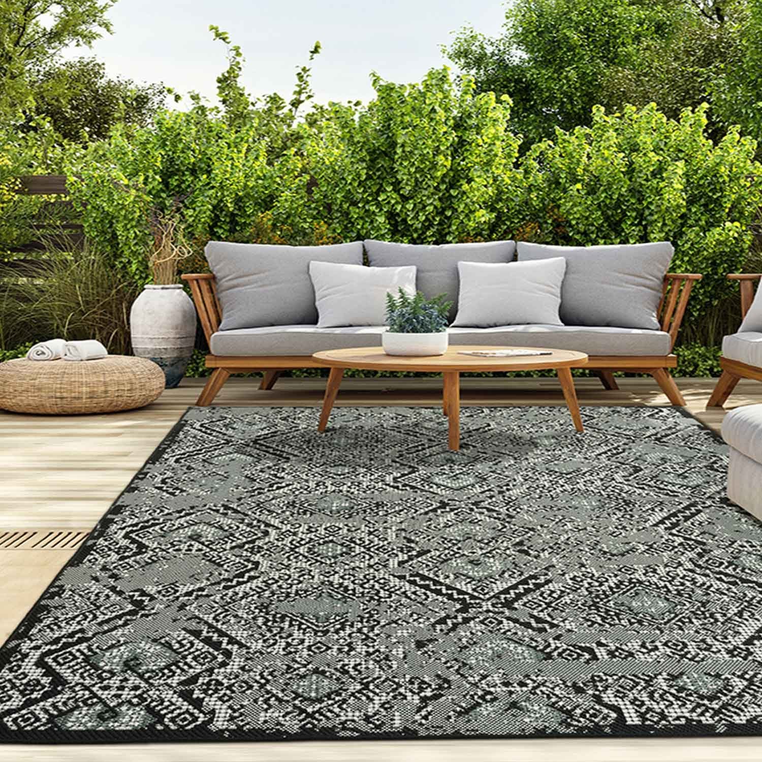 mm, 5 und Teppich, Flur Outdoorteppich Outdoor Rechteckig, Höhe: Design, Rauten Vimoda, In- Balkon,