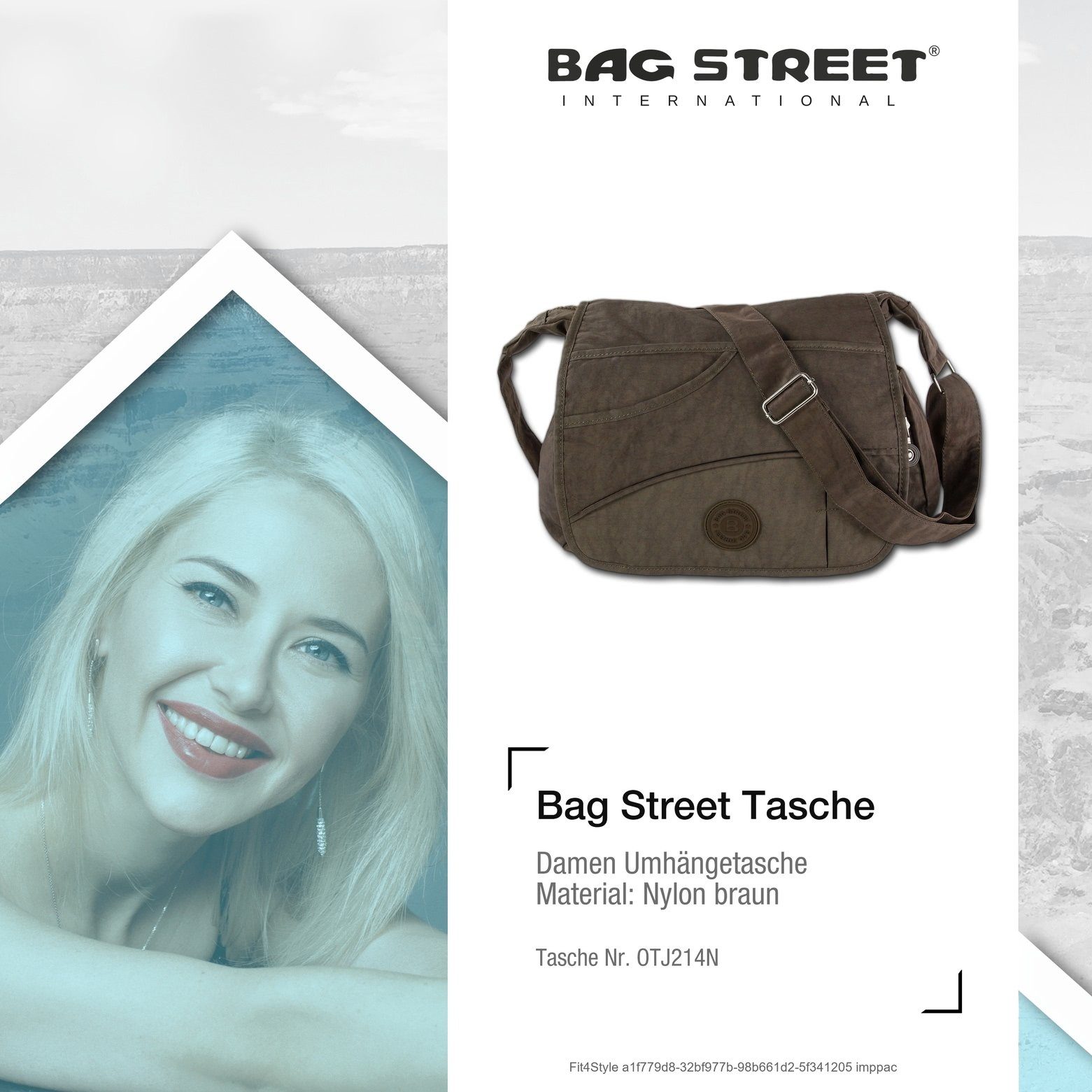 BAG STREET Umhängetasche Bag Street Damenhandtasche Umhängetasche (Umhängetasche), Damen, Jugend Umhängetasche Nylon, braun ca. 32cm x ca. 20cm