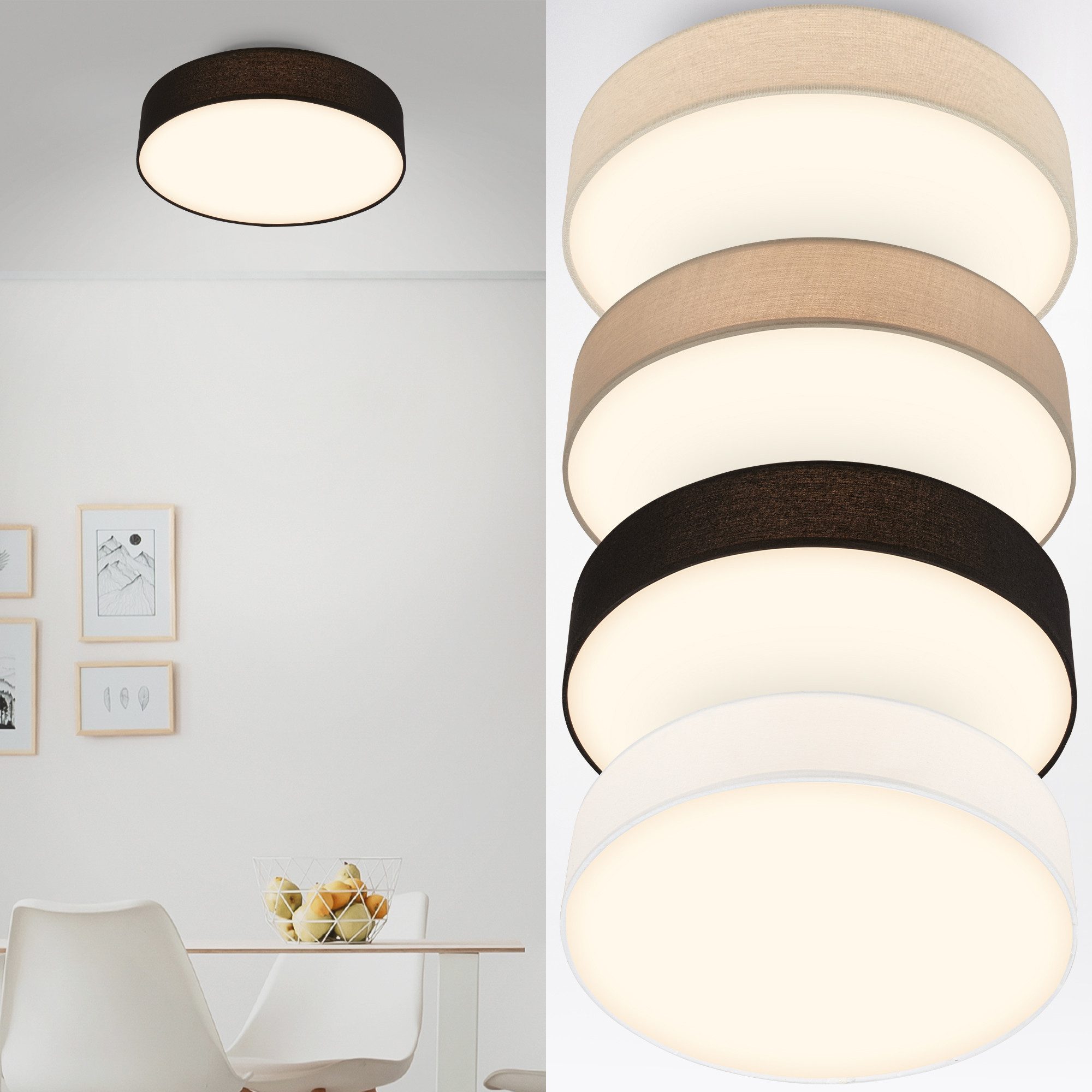 Briloner Leuchten LED Deckenleuchte Stoff-Deckenlampe Textillampe Stoffschirm Wohnzimmer Schlafzimmer, LED fest integriert, 3000K, 30/38x10,5 cm, Wohnzimmer, Schlafzimmer, Flur, Küche