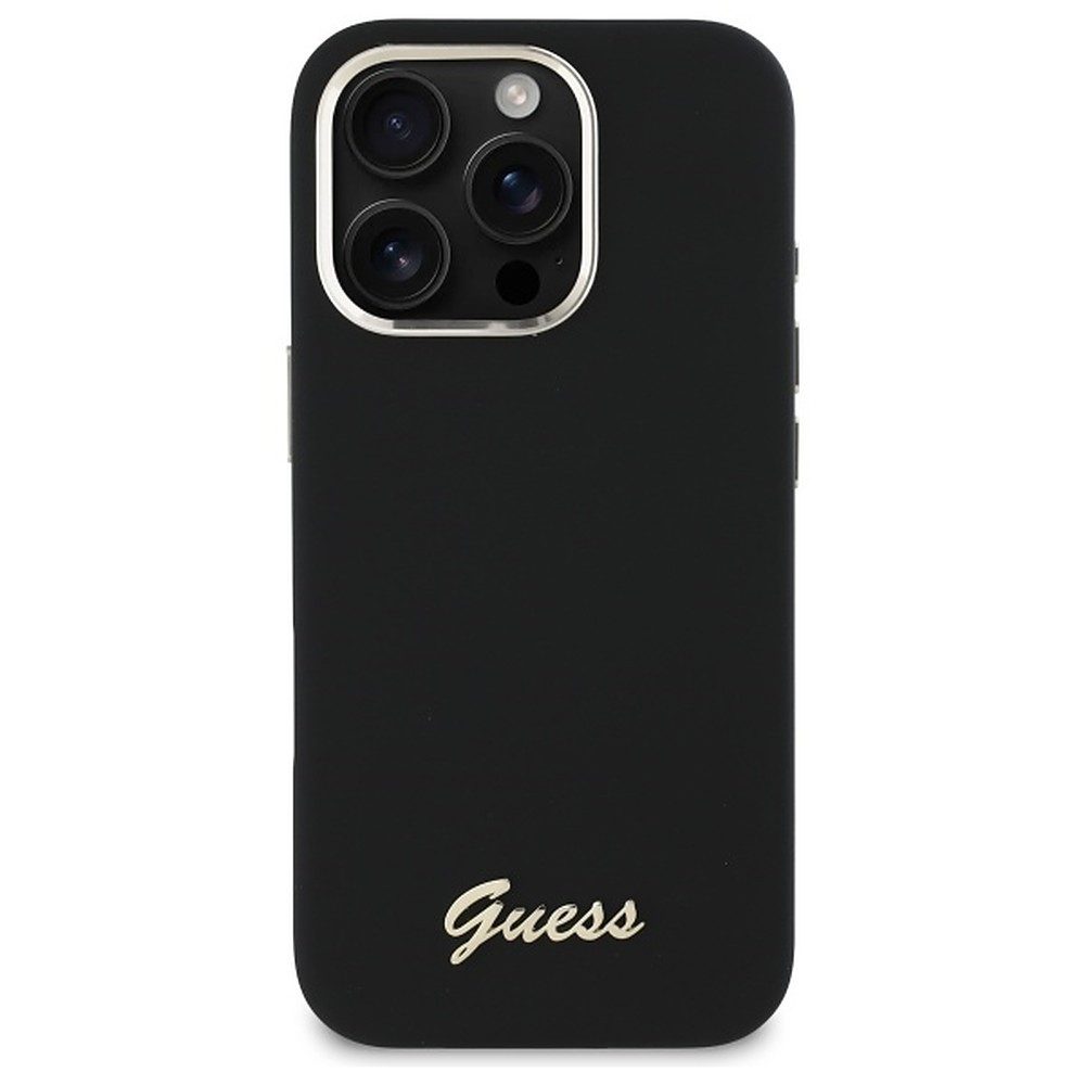 Guess Handyhülle Schutzhülle Silikonhülle Rückschale 6,9 Zoll, Metall-Logo, goldfarbener Rahmen, Kameraschutz