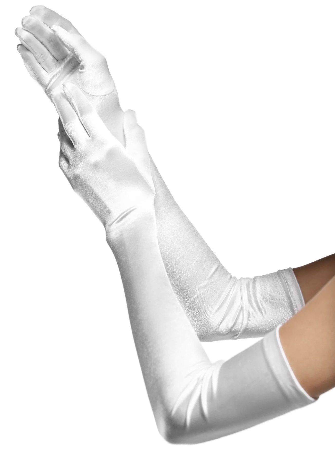 Leg Avenue Kostüm Satin Handschuhe extra lang weiß, Lange Damenhandschuhe aus feinem Stoff