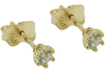 unbespielt Paar Ohrstecker Ohrringe mit Zirkonia 375 Gold 3 mm inklusive Schmuckbox, Goldschmuck für Damen und Herren