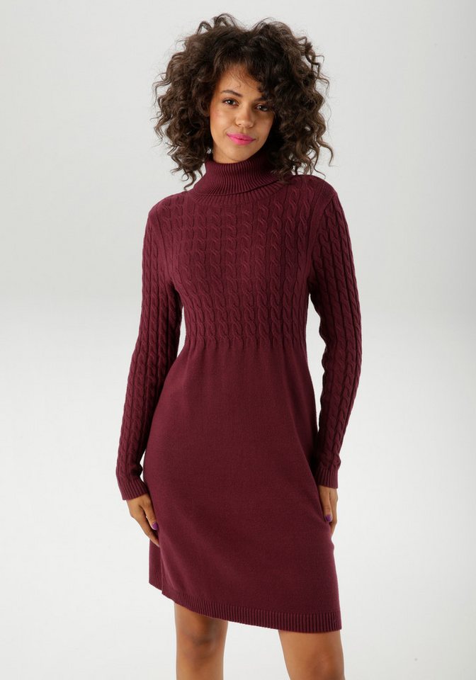 Aniston CASUAL Strickkleid mit Zopfmuster im Oberteil und den langen Ärmeln