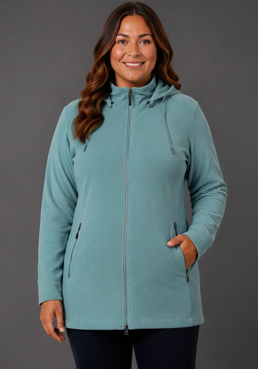 Polarino Fleecejacke Große Größen mit Kapuze, hüftbedeckende Länge, bequemer Schnitt, wärmendes Fleece