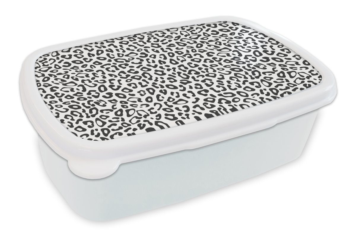 Mädchen Brotbox Design MuchoWow - Erwachsene, Muster, Kinder - Lunchbox Jungs Pantherdruck und Weiß (2-tlg), - für Brotdose, für - Kunststoff, Schwarz und