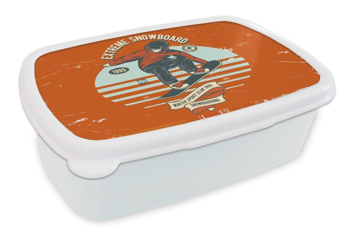MuchoWow Lunchbox Snowboard - Mann - Zitat - Vintage, Kunststoff, (2-tlg), Brotbox für Kinder und Erwachsene, Brotdose, für Jungs und Mädchen weiß