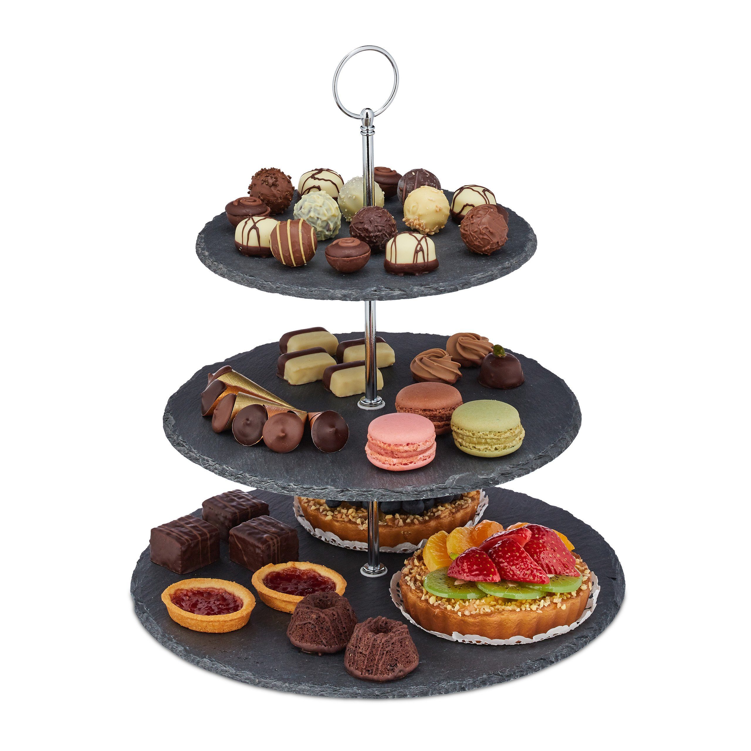 relaxdays Etagere Schiefer 3 Etage, Schiefer