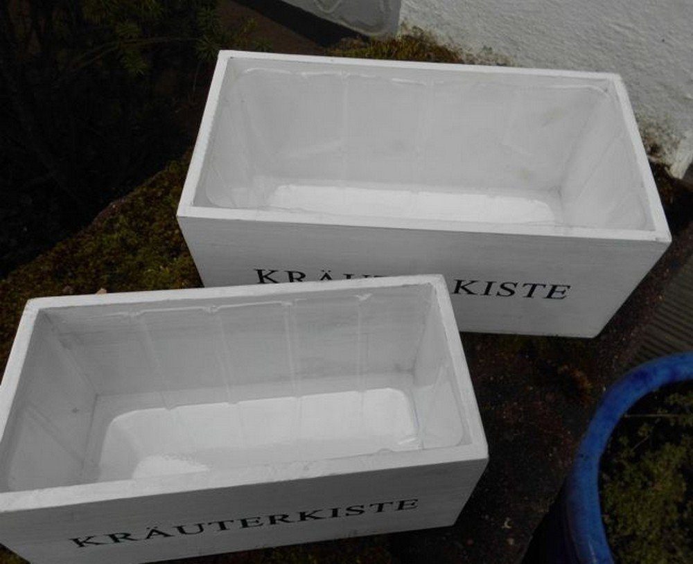 Deko-Impression Kräutertopf Kräuterkiste 2er Set Blumentöpfe Pflanzkisten Holz weiss 27 + 22 cm (2 St)