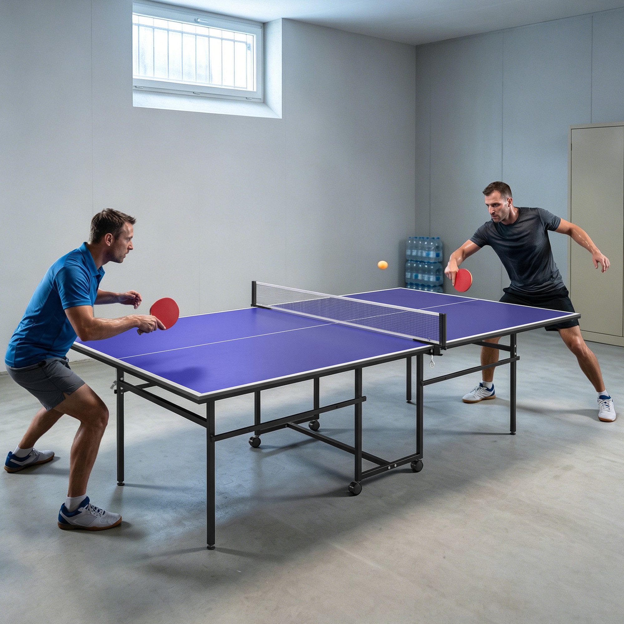 SPORTNOW Tischtennisplatte Klappbar, Indoor, mit Rollen, Stahl, Blau, 274 x 152,5 x 75,5 cm (Tischtennisspiel-Set, 1-tlg., Tischtennistisch), Das Netz ist im Lieferumfang enthalten