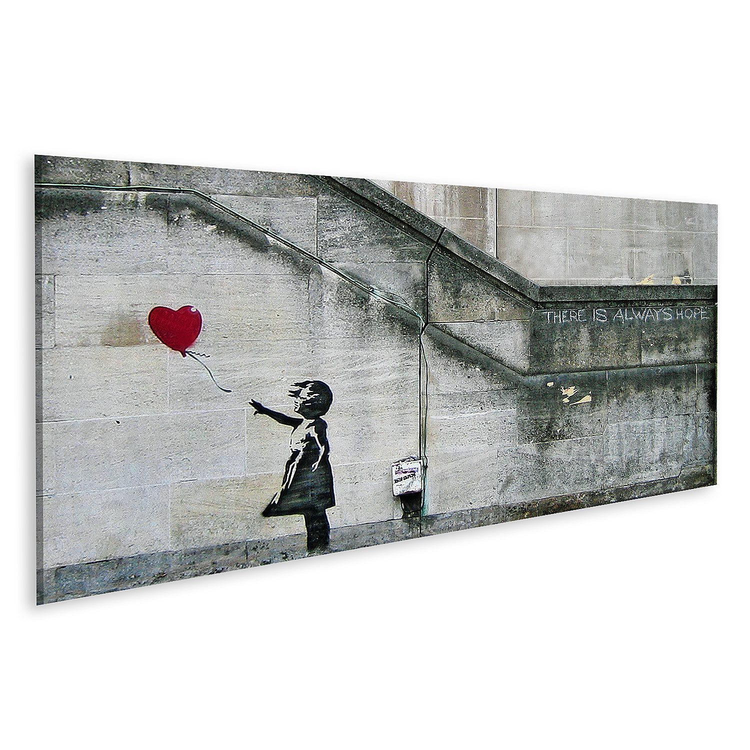 islandburner Leinwandbild Banksy mit Mädchen und Herzluftballon - Panorama
