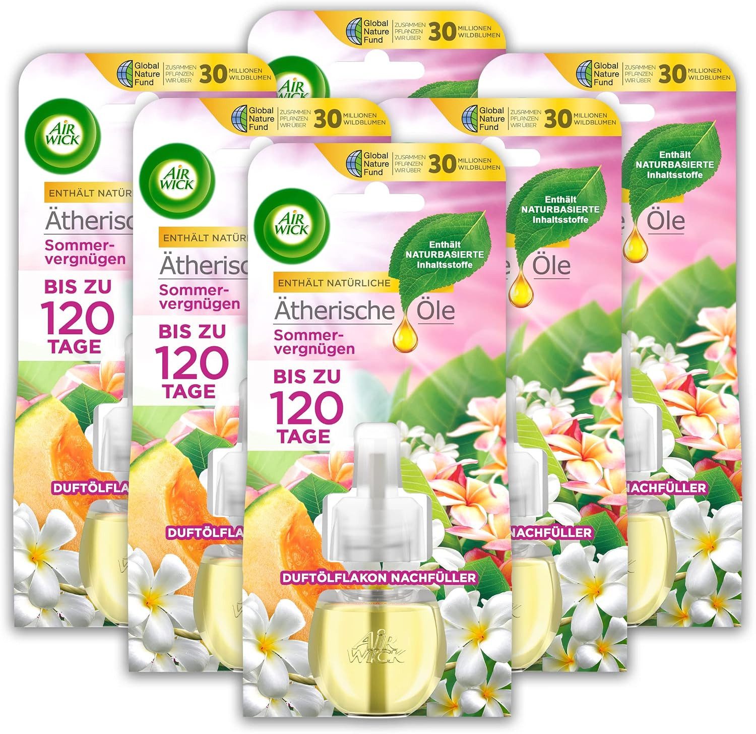 Air Wick Raumduft-Nachfüllflasche Duftstecker Nachfüller Sommervergnügen 6 x 19 ml Raumduftöl-Set (6-St)