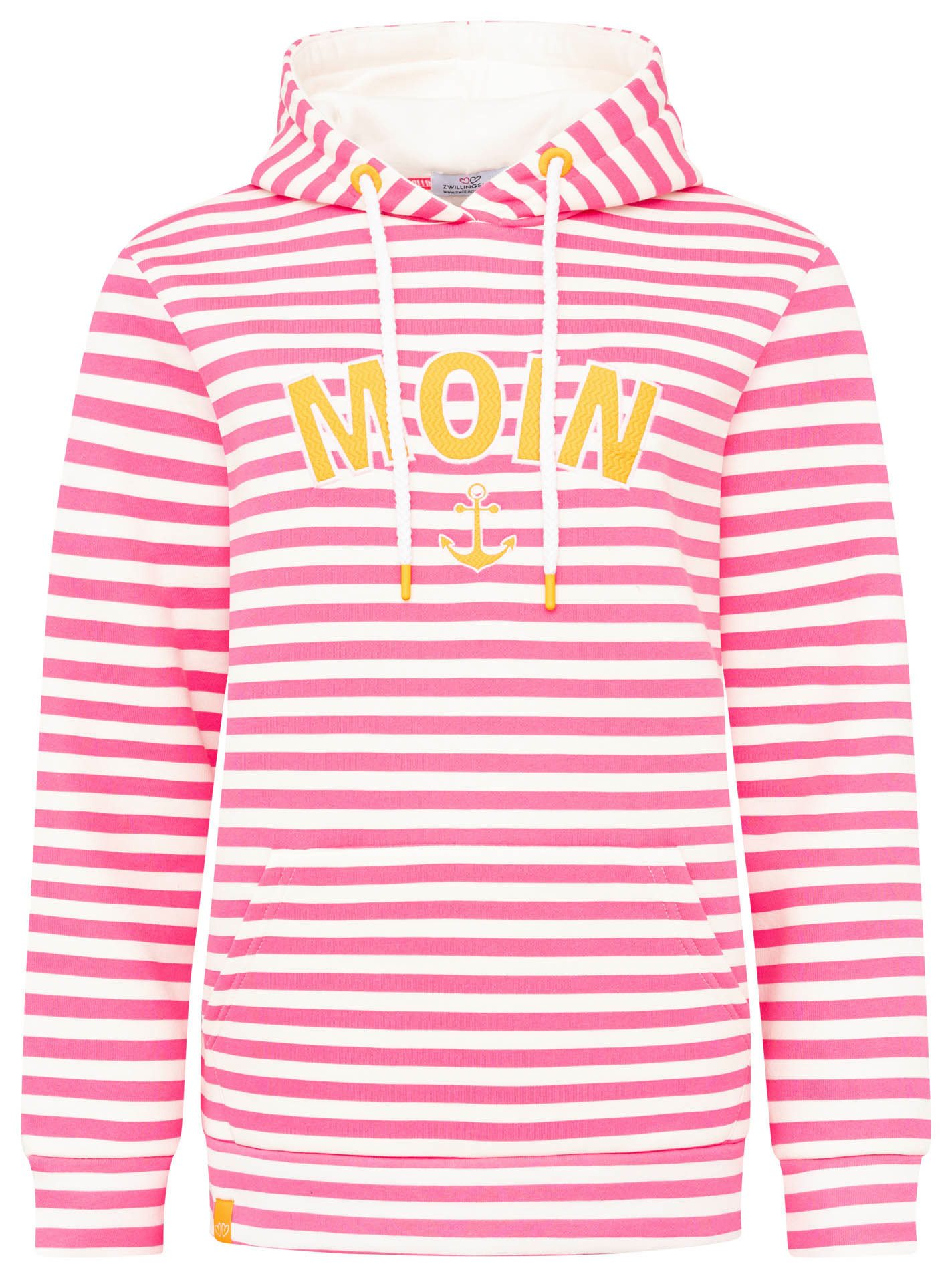 Zwillingsherz Kapuzensweatshirt "Streifen Moin" gestreift, große "MOIN"- und Anker -Stickerei, Tasche vorne
