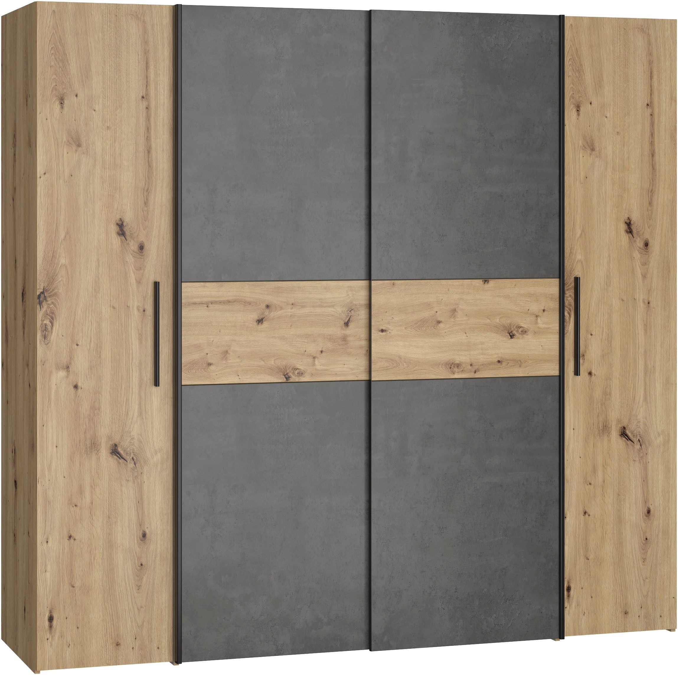FORTE Kleiderschrank Kalixtus, Made in Europe (B/H/T ca. 200x190x60 cm, 2 Schiebetüren, 2 Drehtüren, 8 Einlegeböden) Kombination aus Dreh- und Schwebetüren, mehrere Farben