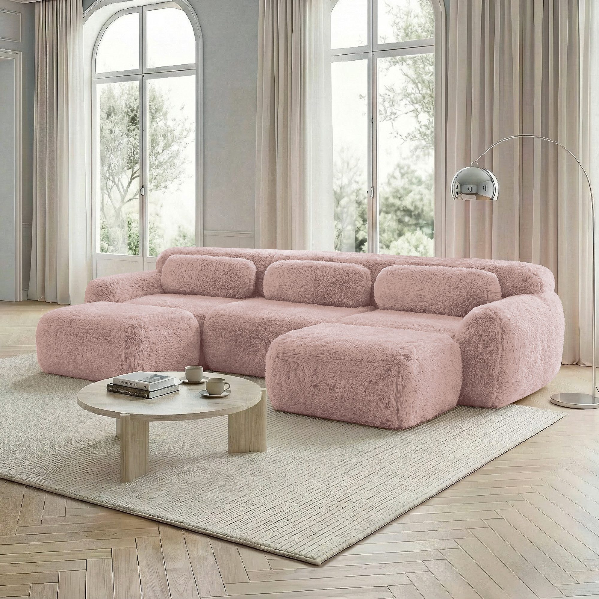 Odikalo Sofa Ecksofa Schlafsofa Modulares Sofa, Plüschstoff, U-förmiges modulares Sofa, Plüschstoff, keine Montage, rutschfester Boden, mit Kissen. Ergonomische Unterstützung, hochelastischer Schaumstoff, geeignet für Wohnzimmer, Schlafzimmer