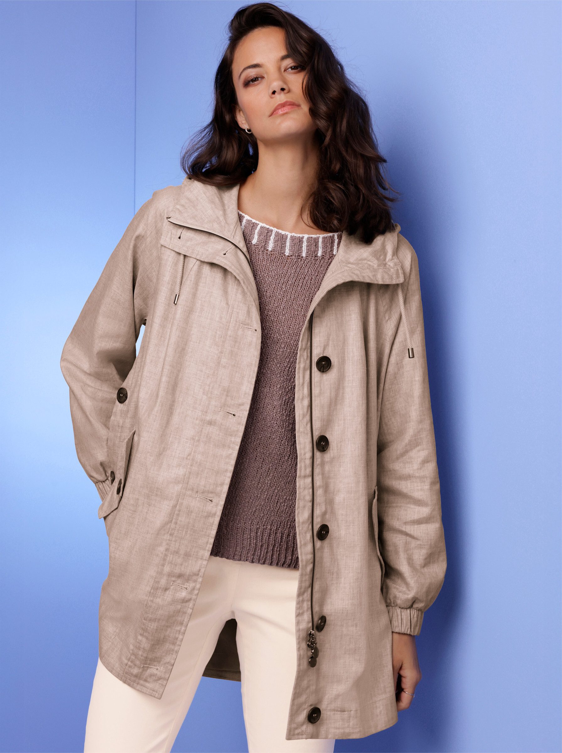 creation L Allwetterjacke Leinen-Viskose-Parka Langarm