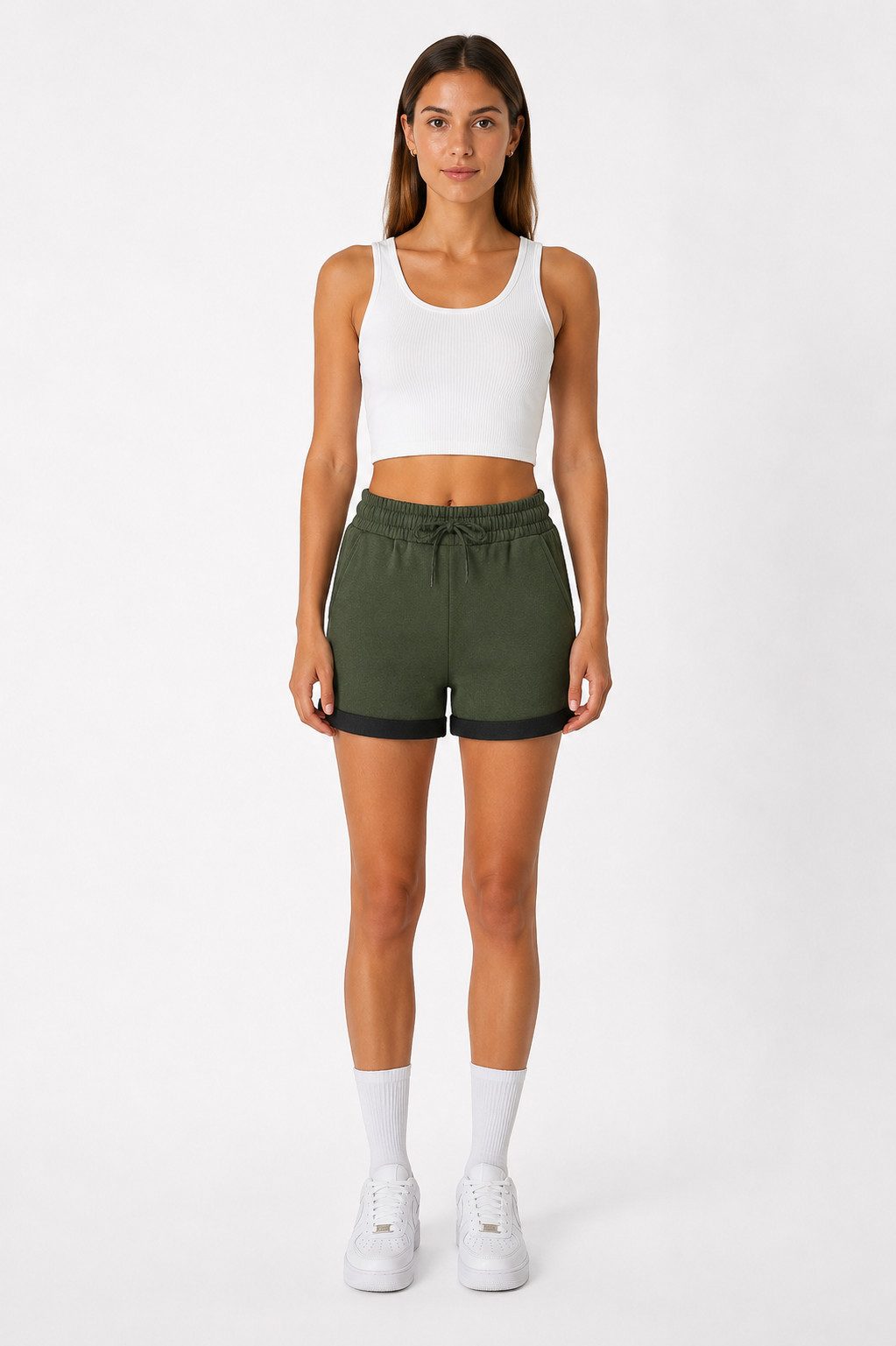 Smith & Solo Sweatshorts Kurze Hose Damen Shorts (1-tlg) Basic, Lycra, umschlagene Beinsaum