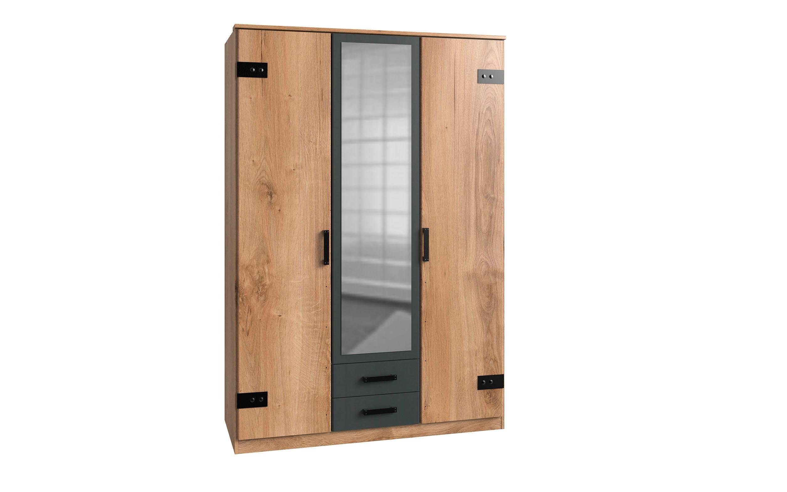 Wimex Kleiderschrank Liverpool, Made in Germany mit Spiegel und 2 Schubladen, 135x58x199cm, Industrial Design