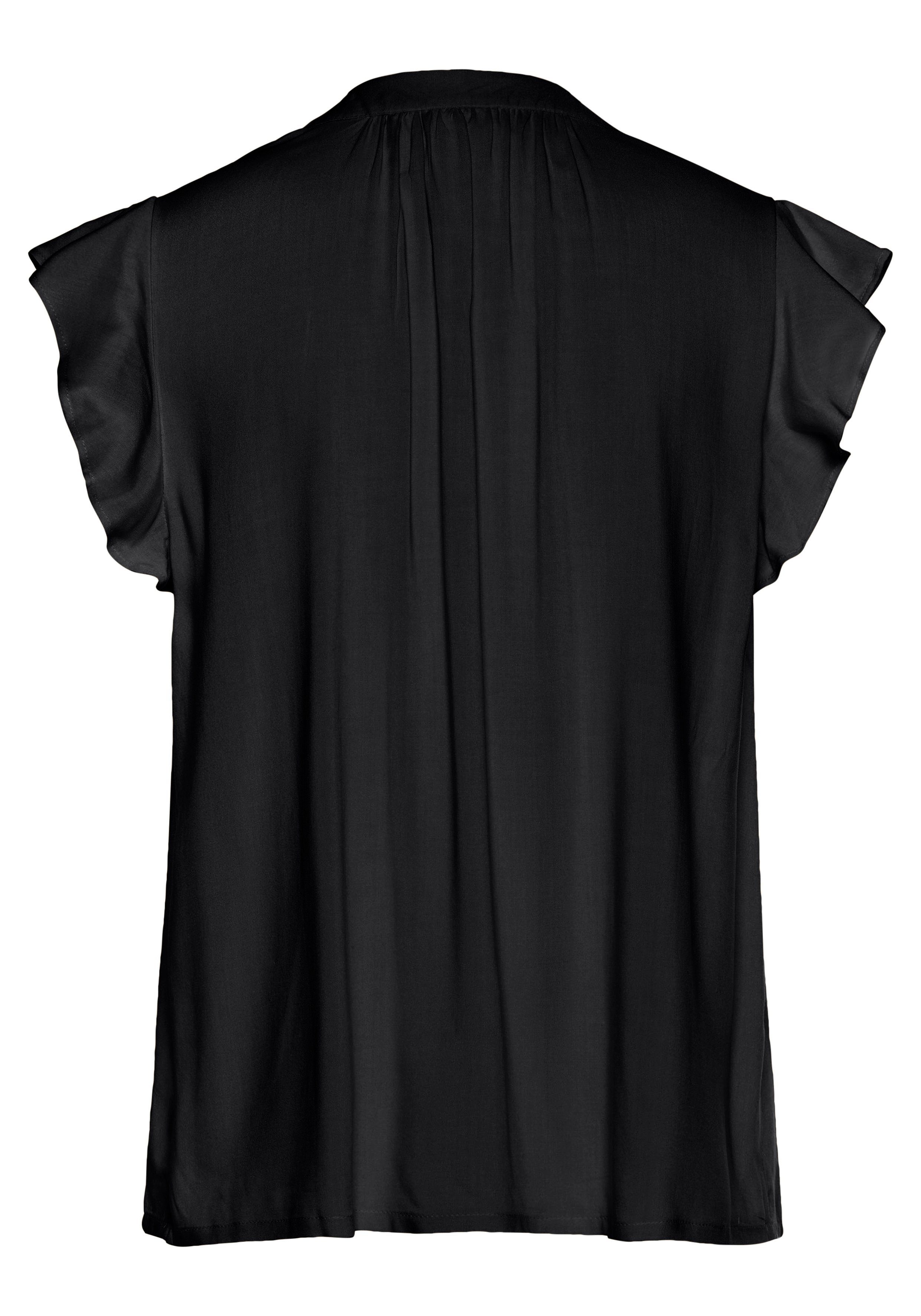 LASCANA Schlupfbluse mit kurzen Rüschenärmeln elegante Kurzarmbluse, Blusenshirt, lockere Passform, festlich – Bild 4 von 5
