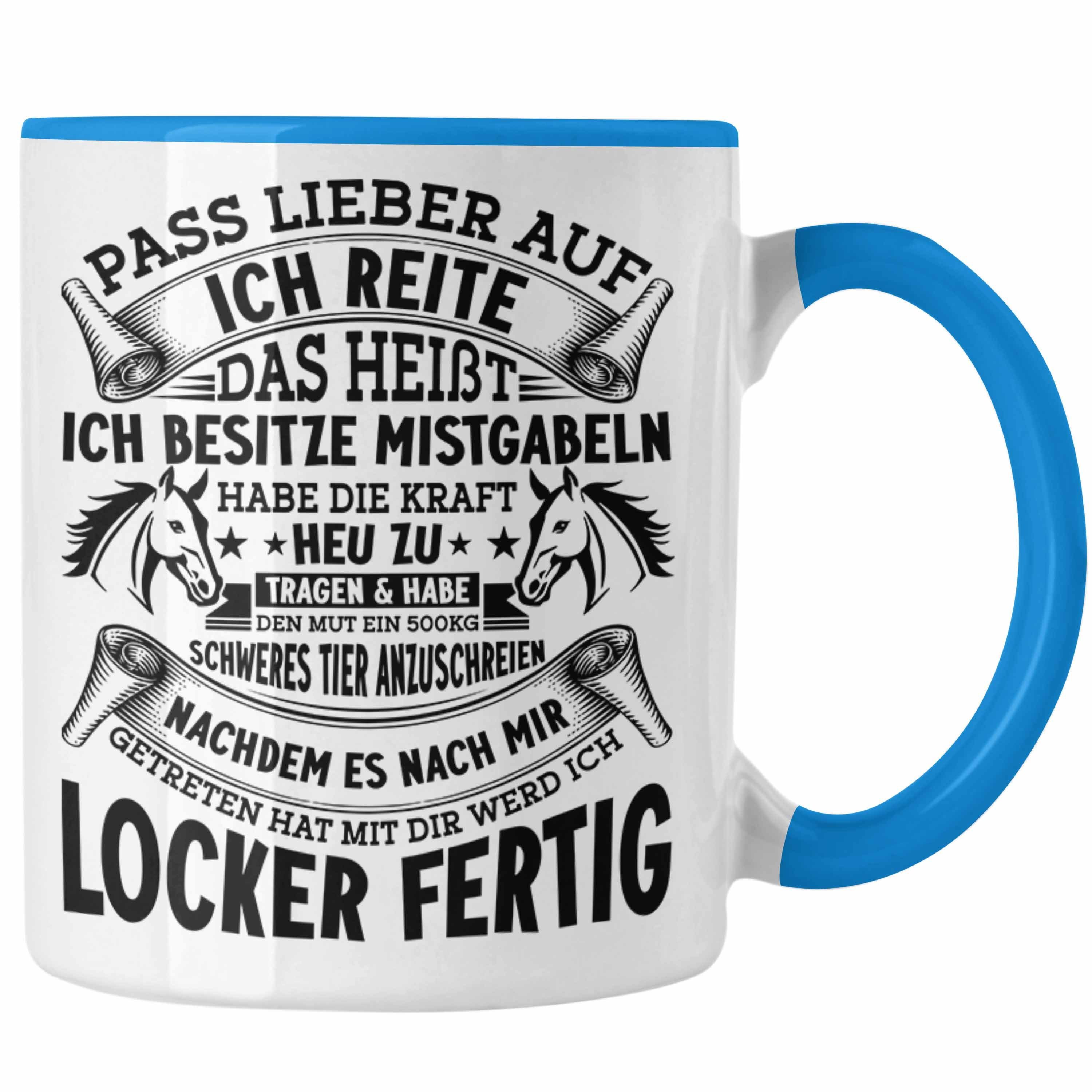 Trendation Tasse Reiterin Tasse Spruch Geschenk Pferde-Liebhaberin Geschenkidee Mädchen Blau