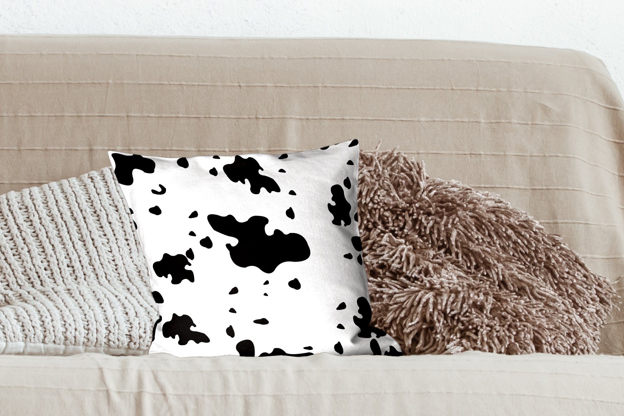 Eine Wohzimmer, Illustration Zierkissen Deko, mit Sofakissen MuchoWow Dekokissen Füllung Schlafzimmer, Kuh-Musters, für eines