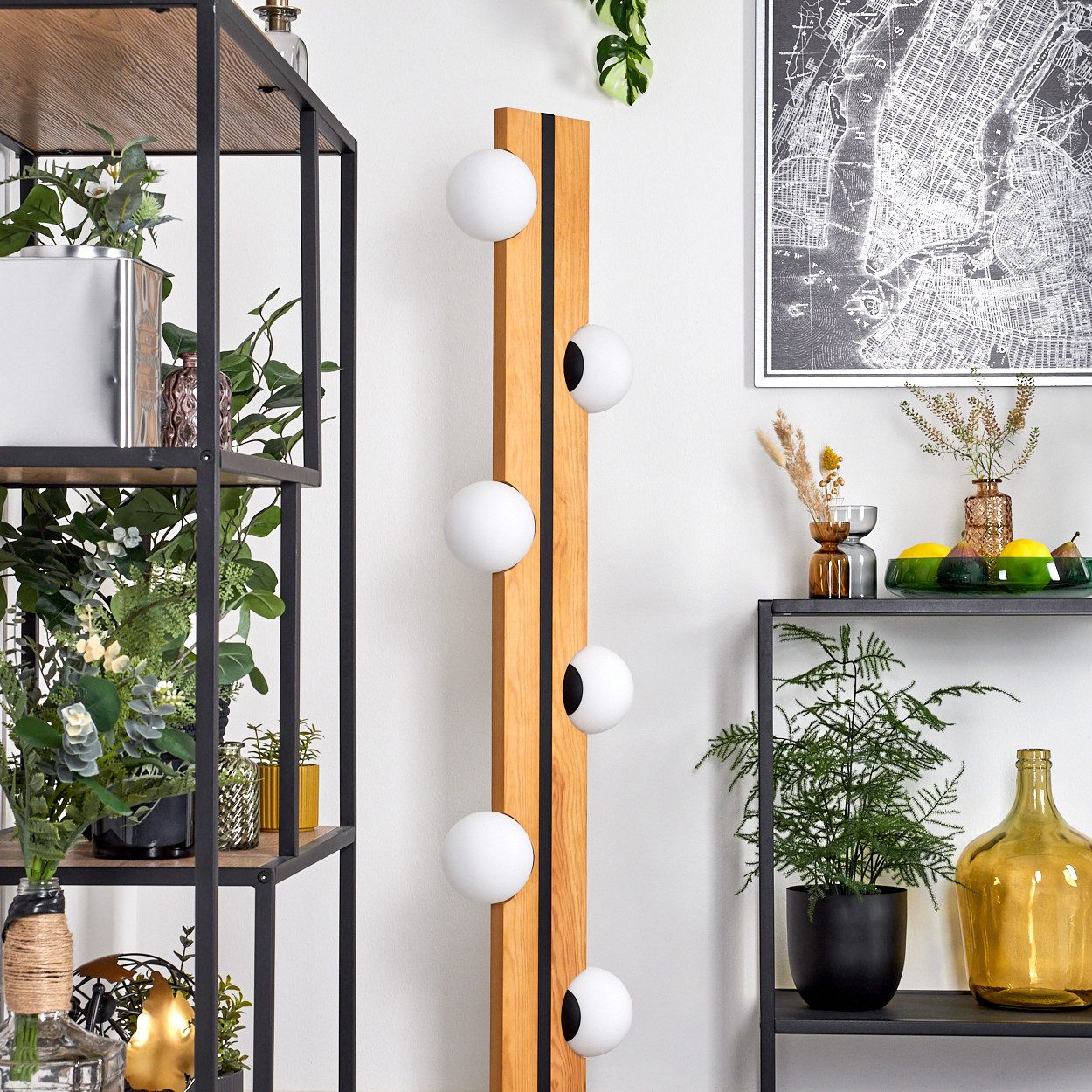 hofstein Stehlampe Stehlampe aus Holz/Metall/Glas in Naturfarben/Schwarz/We günstig online kaufen