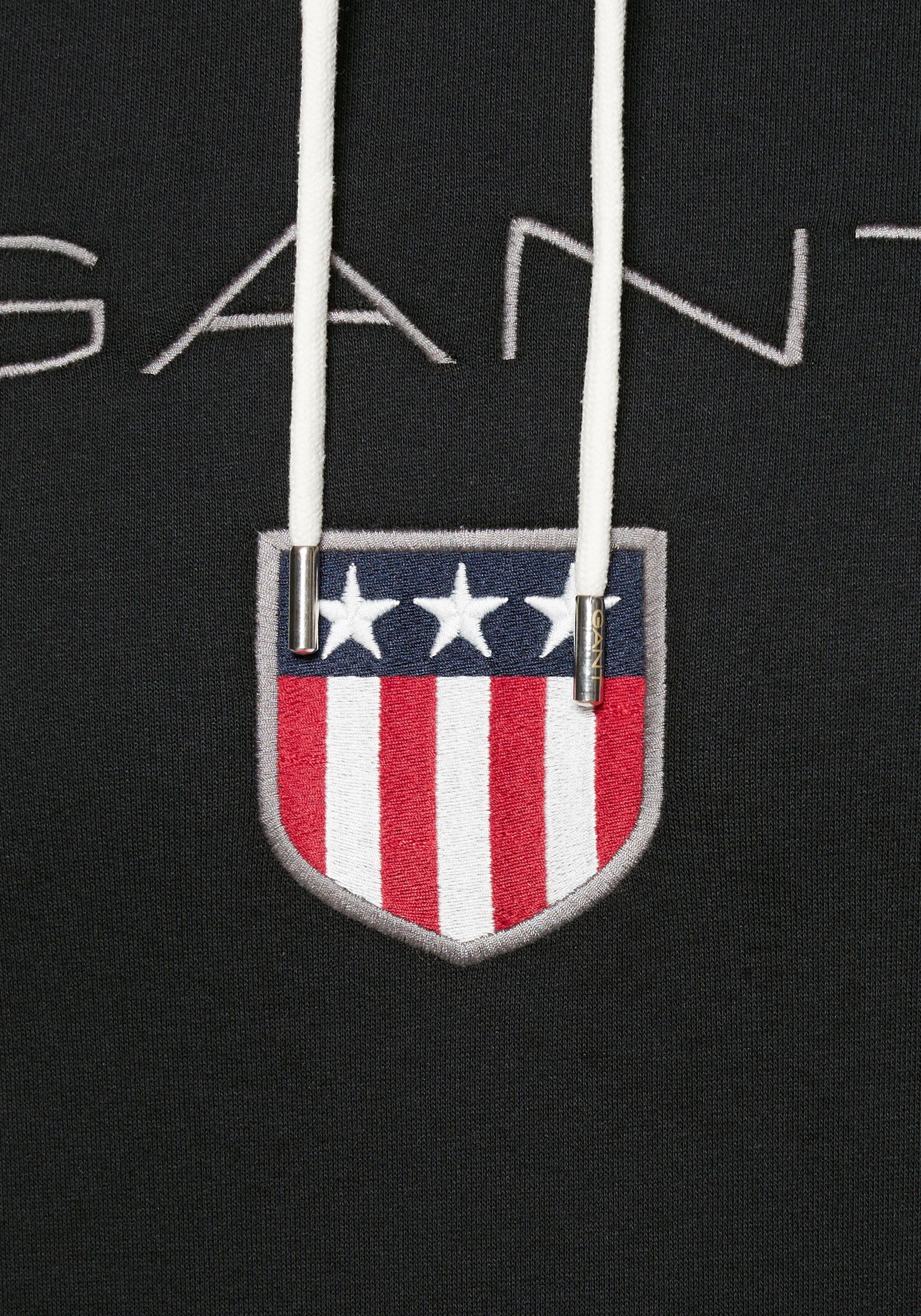 plakative Sweat Hoodie Kapuzensweatshirt Gant Shield black Gant-Stickerei