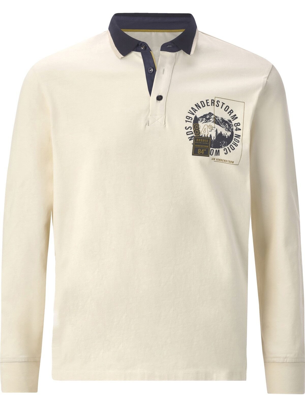 Jan Vanderstorm Langarm-Poloshirt OLSLAND mit großem Brust-Print