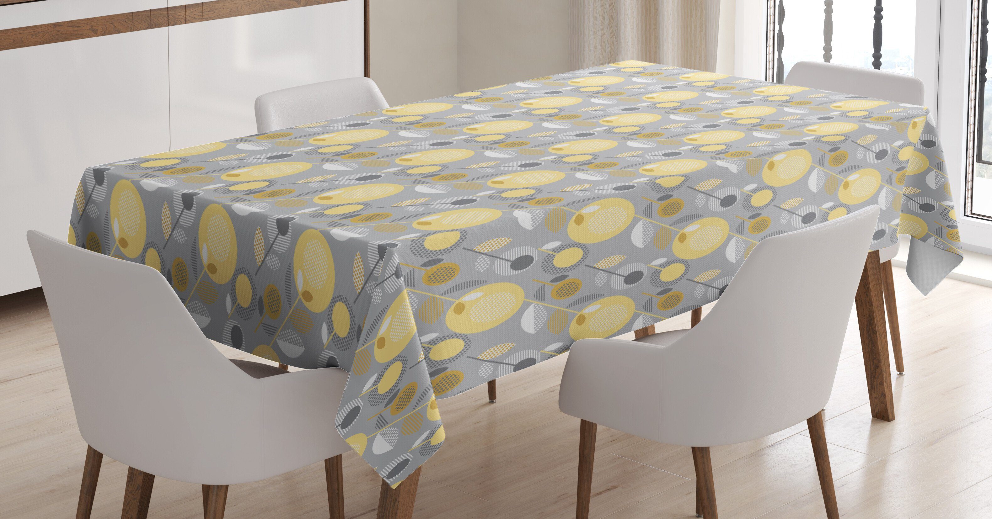 Abakuhaus Tischdecke Farbfest Waschbar Für den Außen Bereich geeignet Klare Farben, Gelbe Blume 60er-Muster