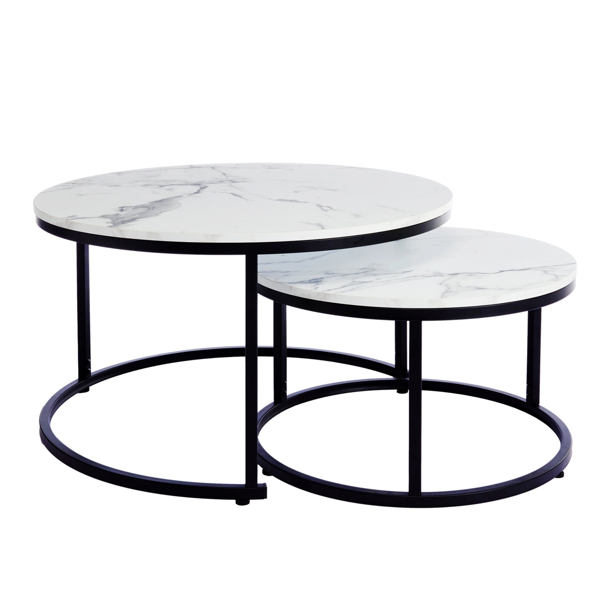 HomeGuru Couchtisch rund, Satztische 2 St., Marmormuster, Sintergestein, mo günstig online kaufen