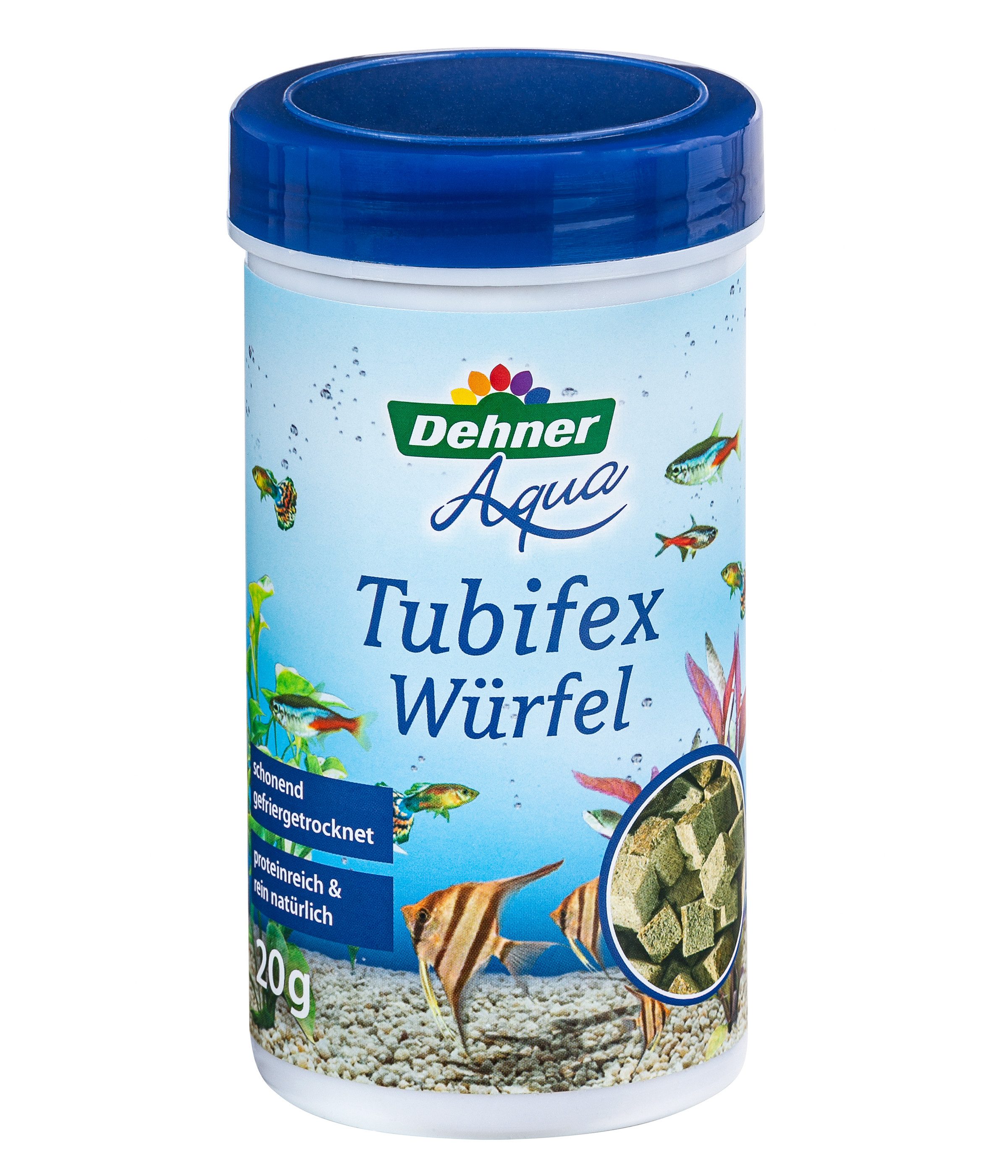 Dehner Tubifex Würfel, Zierfischfutter mit Bachröhrenwürmern, 20 g, Snack für: Zierfische, hoher Proteingehalt fördert die Farbenpracht der Fische