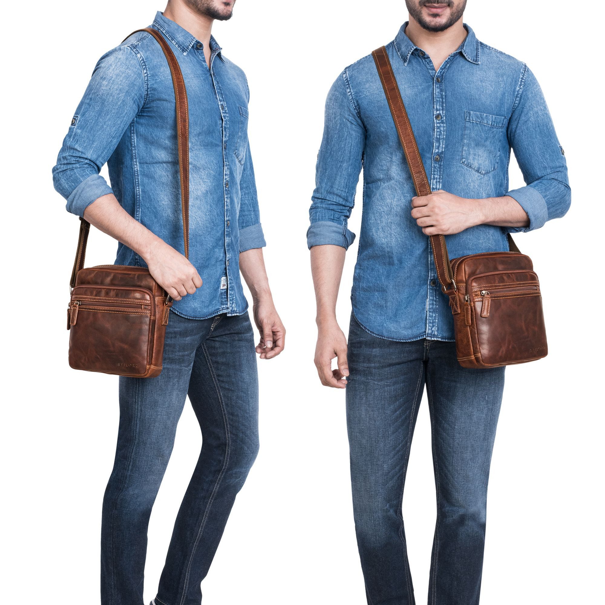 STILORD Schultertasche "Kony" Vintage Umhängetasche Herren Leder Robuste Kleine Messenger Bag