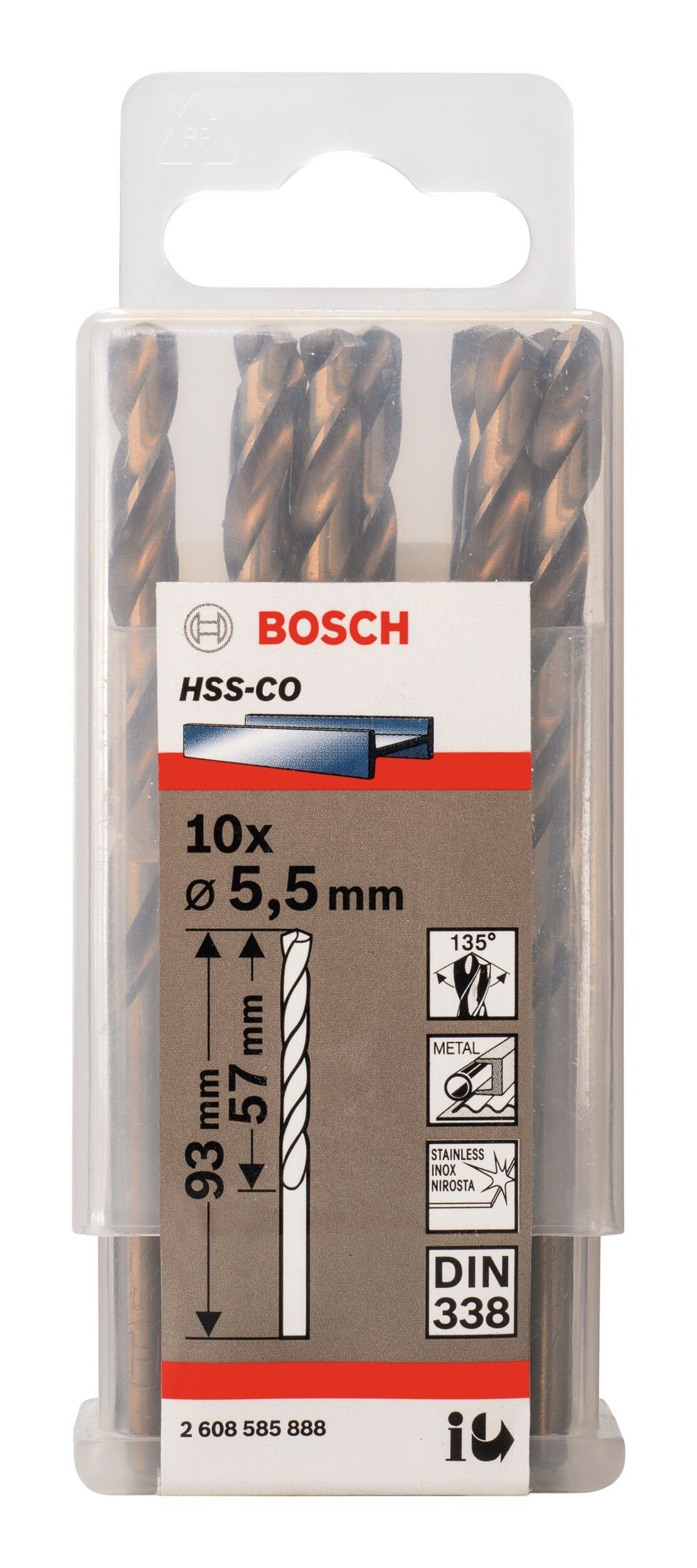 93 10er-Pack (10 - (DIN 5,5 HSS-Co 338) mm x - Stück), BOSCH 57 Metallbohrer, x