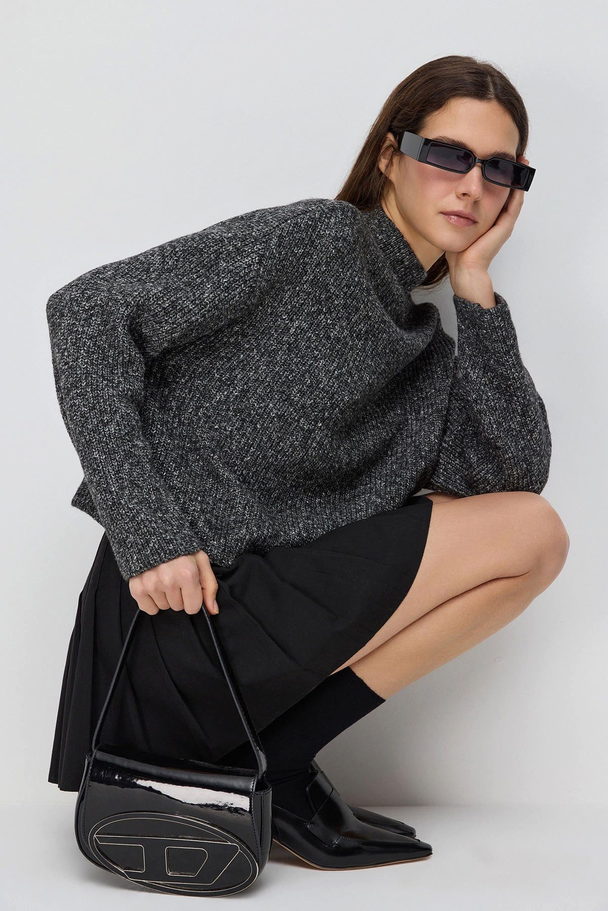 Crop-Top Halb Fischerhals Strick Crop Top