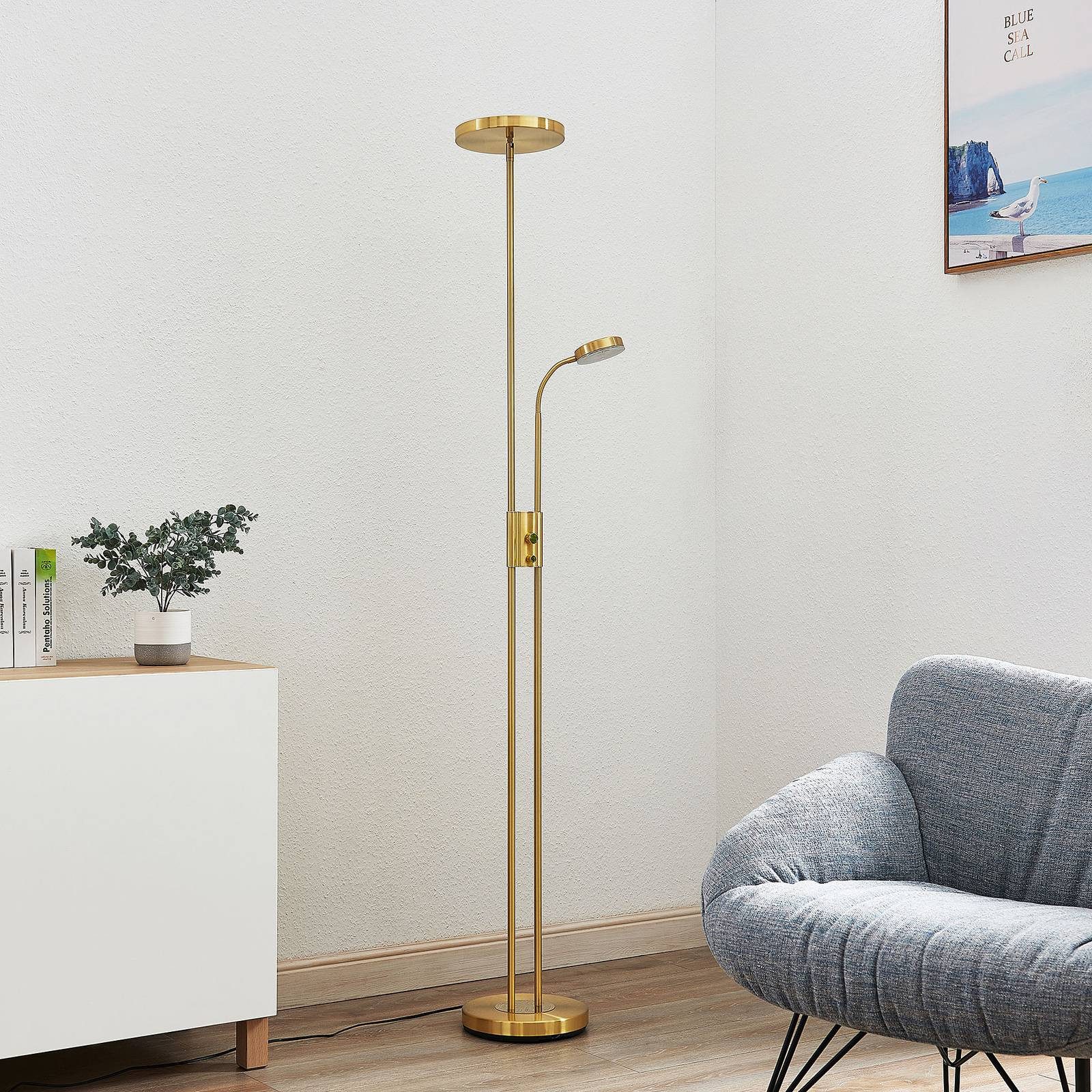 Lindby Stehlampe Seppa, Enthalten, 1 x 27 W LED + 1 x 6 W LED, warmweiß
