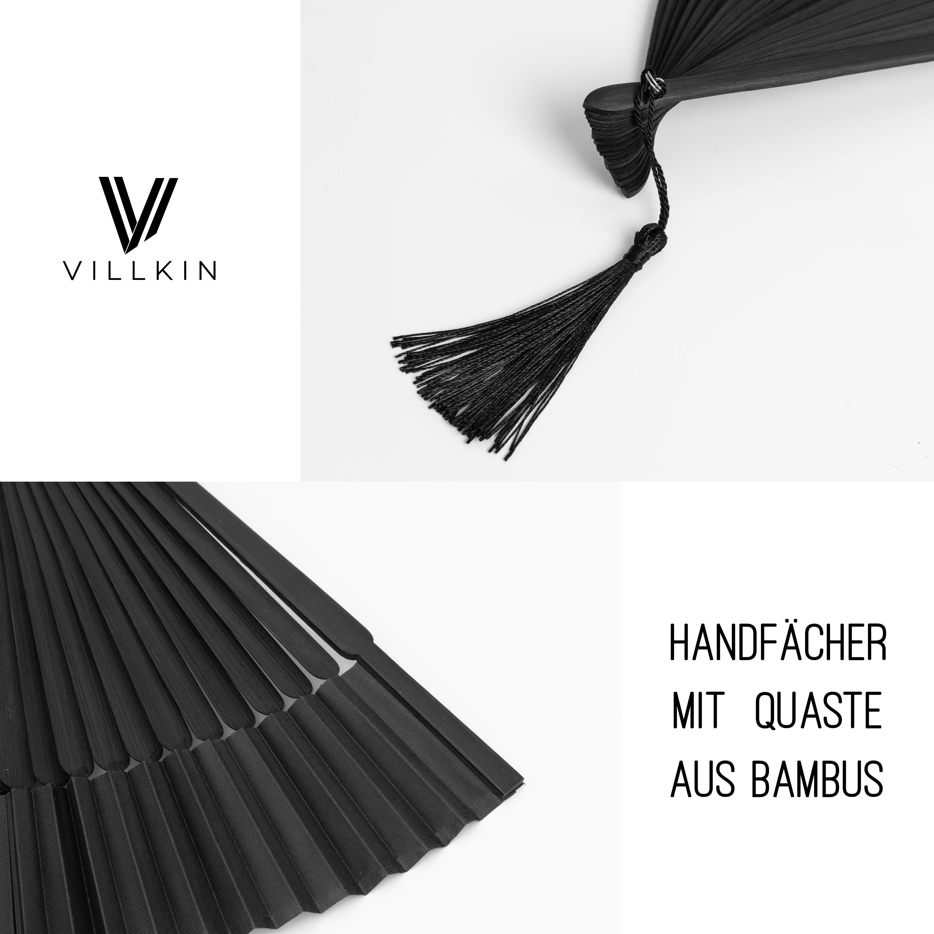 Villkin Handfächer, Taschenfächer, Faltfächer, Partyfächer, Dekofächer, Hochzeitsfächer, (1-tlg., 2 Fächer), Quaste zur erkennung