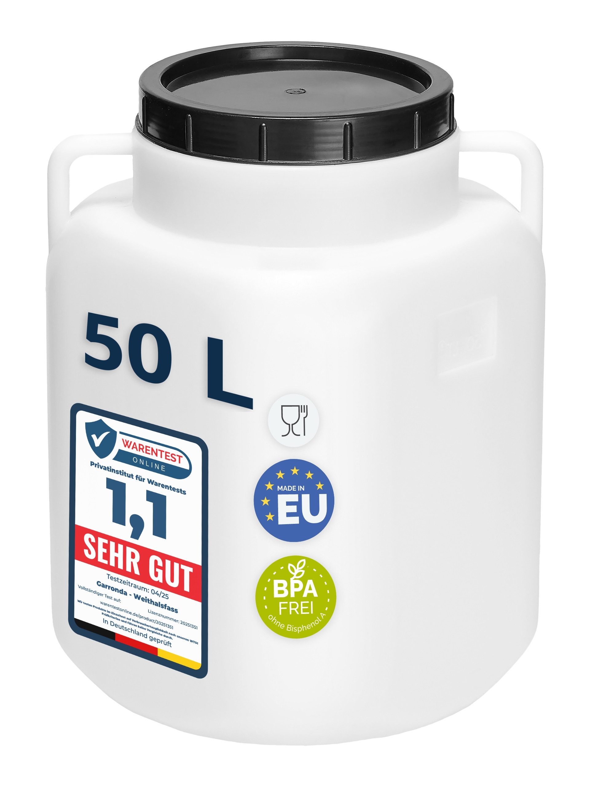 Garronda Regentonne 50L BPA-frei quadratisches Fass und Behälter mit Deckel GD-0088, Weiß, 50 l, (1-tlg), BPA-Frei