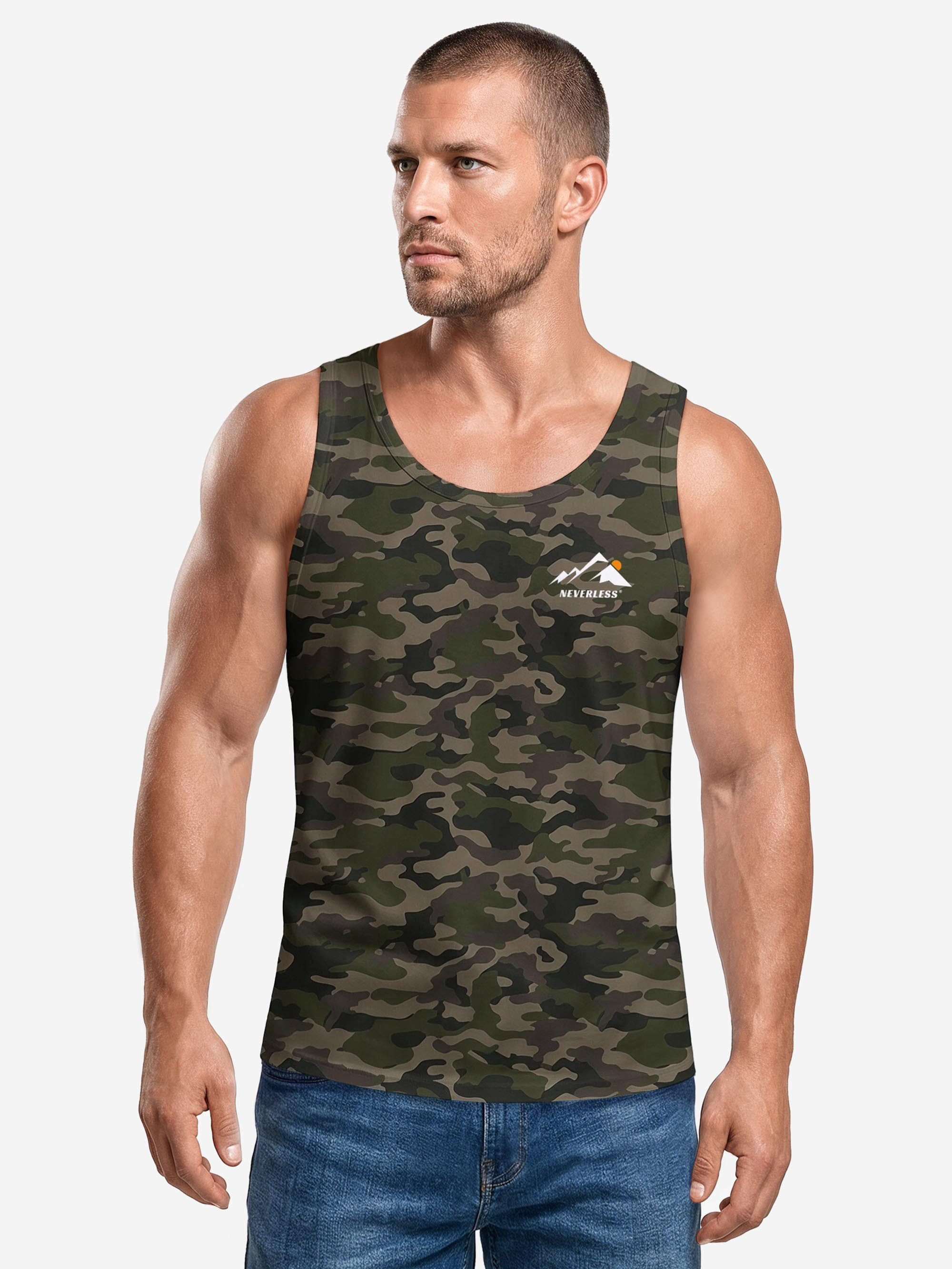 Neverless Tanktop Tanktop Herren mit Grafik-Print - Design Minimalistic Mountain- mit Print