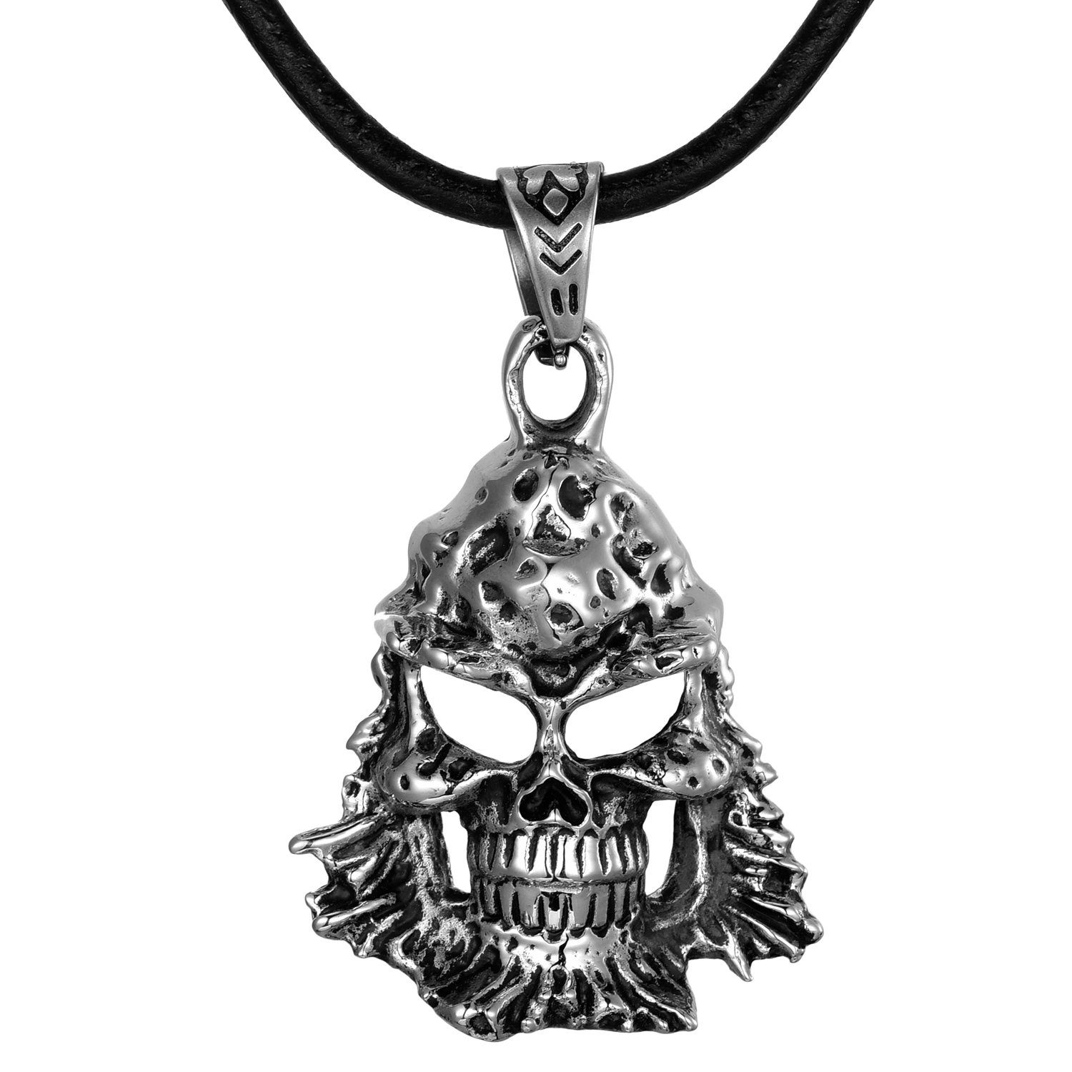 DonDon Kette mit Anhänger Lederkette Halskette 50 cm (1-tlg), Herren-Halskette mit Lederband, maskuline Anhänger, im Samtbeutel Halloween-Totenkopf