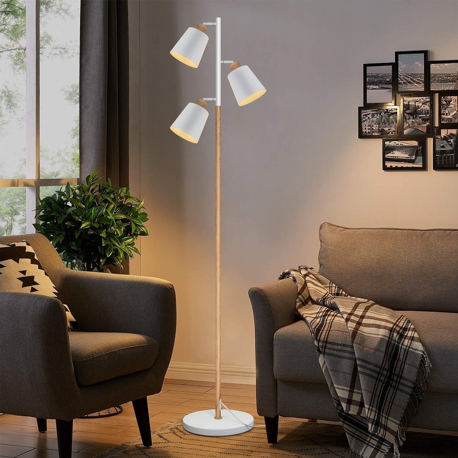 ZMH Stehlampe Kaffeetasse-Förmige Modern Wohnzimmer 3 Flammig schwenkbar E27 Weiß