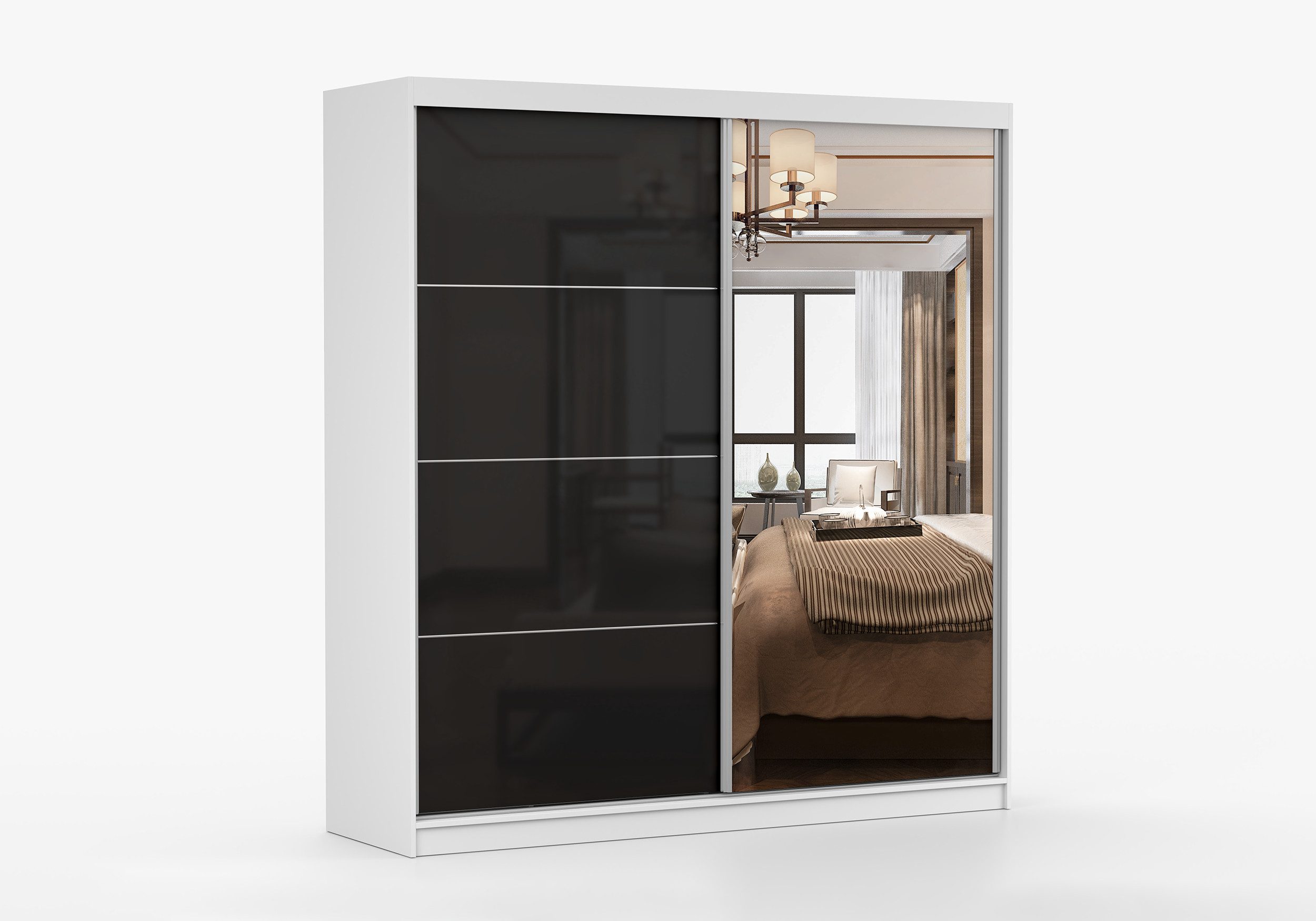 imoebel24 Schwebetürenschrank MULTI 31 233 cm - Weiss / Schwarz