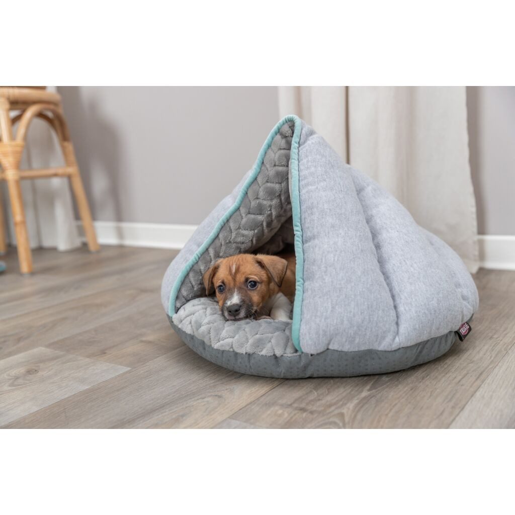 TRIXIE Tierhöhle Junior Kuschelhöhle für Welpen - hellgrau/mint - 45 × 30 × 40 cm