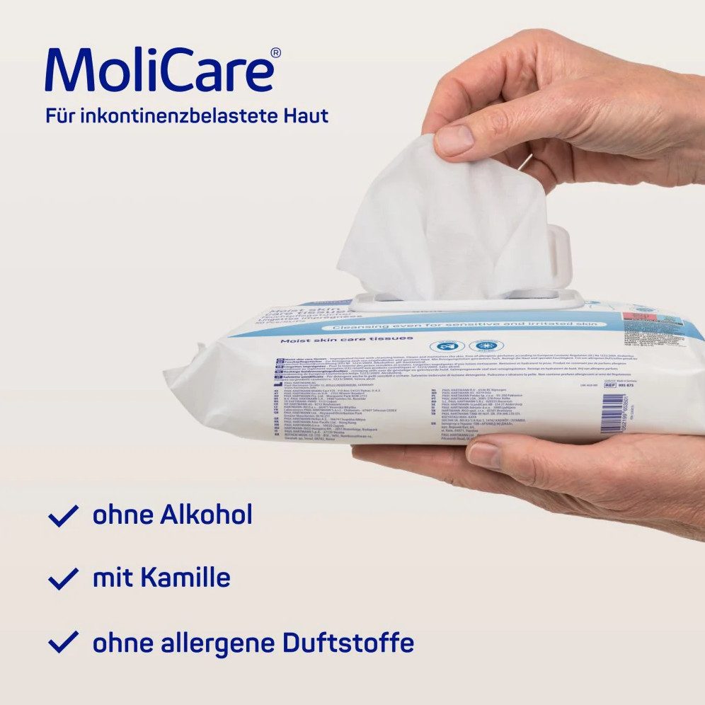 DocMed Feuchttücherbox MoliCare Skin Feuchtpflegetücher (Hautreinigung Pflege, 50 St., Schnelle, hygienische Reinigung), Weiches Spunlace-Vlies