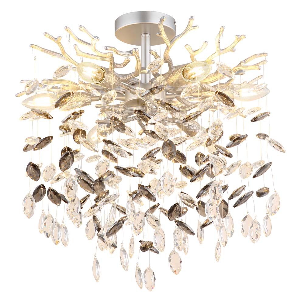 GLOBO LIGHTING LED Deckenleuchte, Leuchtmittel inklusive, Warmweiß, LED Deckenleuchte Deckenlampe Glaskristalle rauchfarben D 50 cm