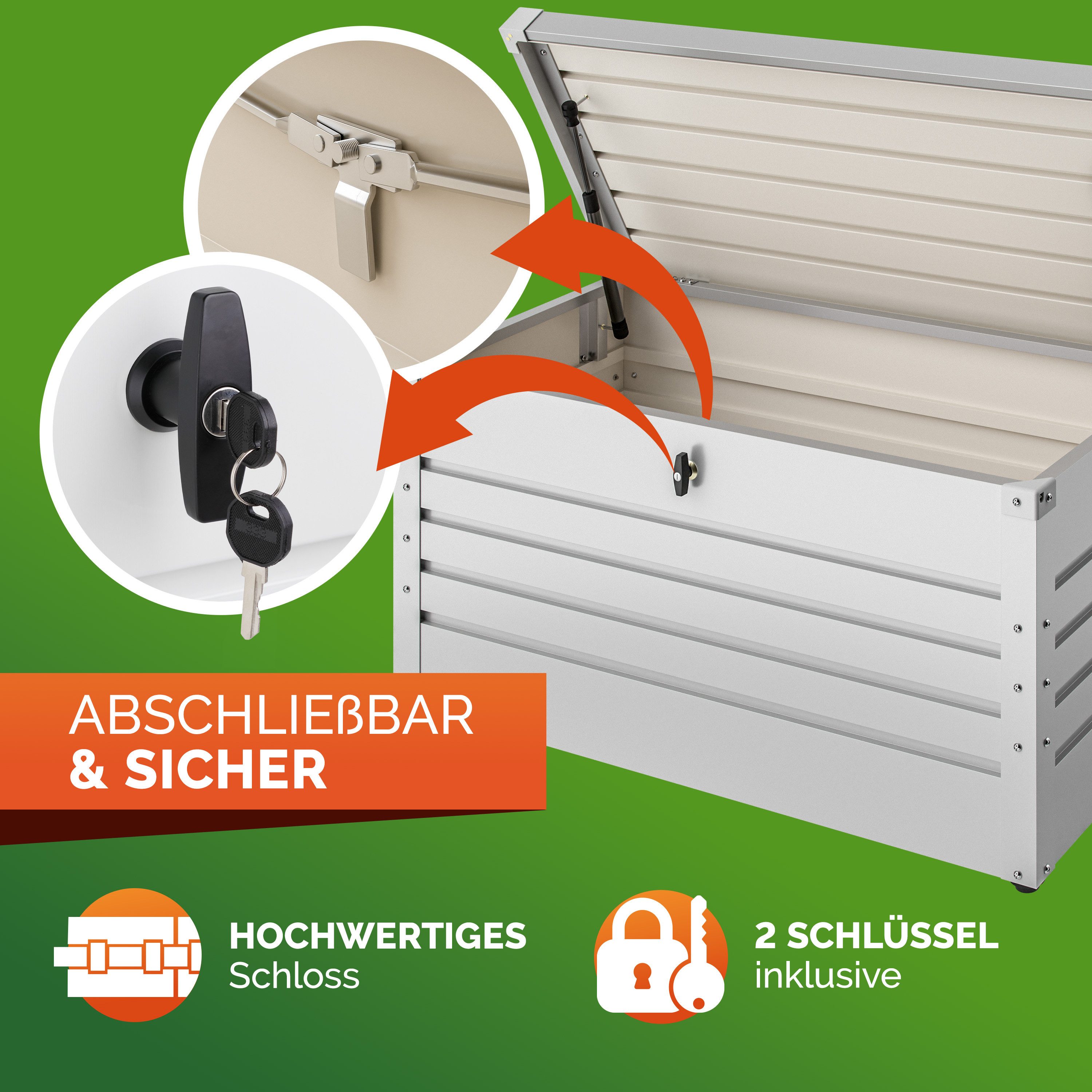 Gardebruk Auflagenbox, Metall Gasdruckfeder Abschließbar Balkon Keller 385L Weiß