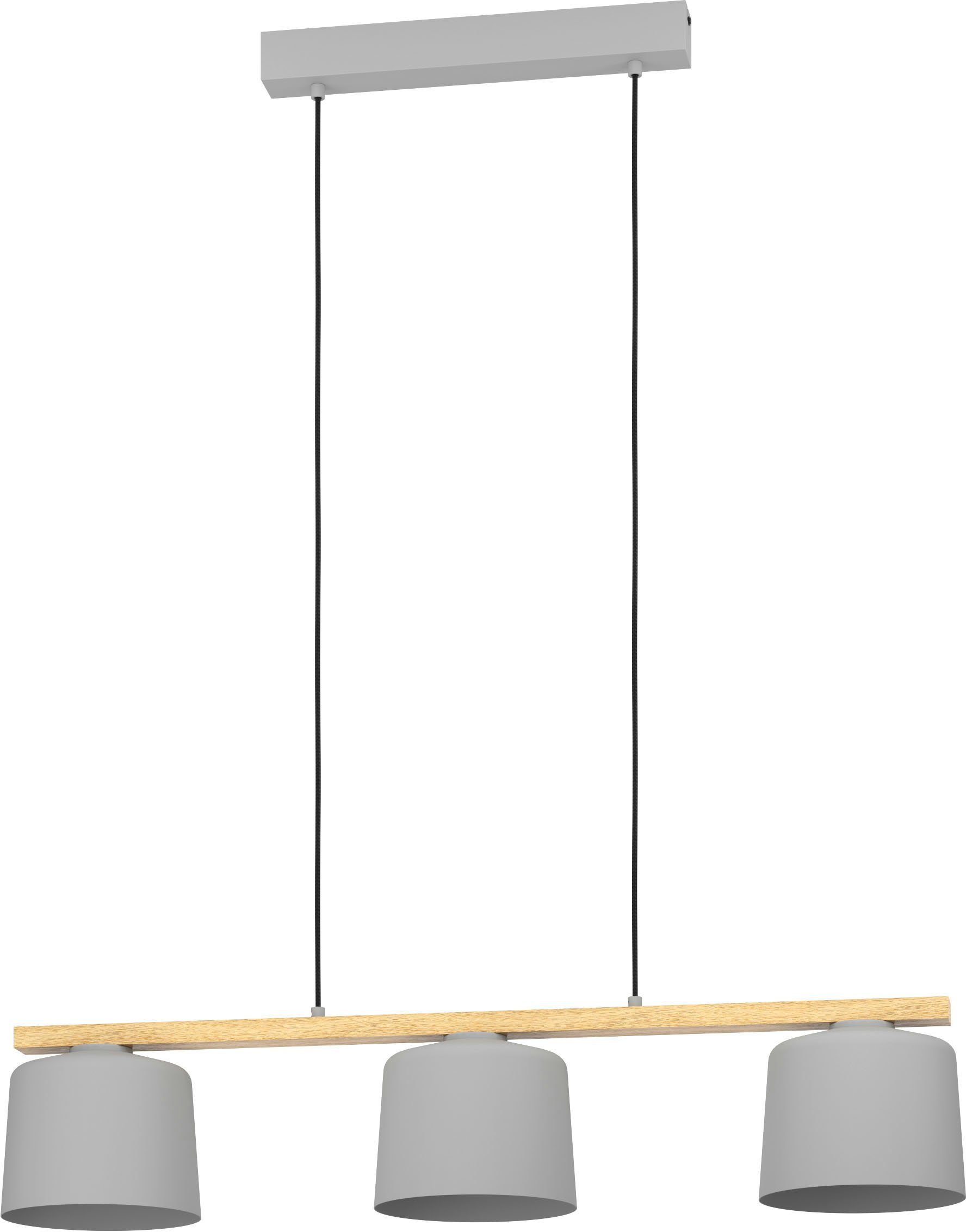 EGLO Hängeleuchte MARIEL Deckenlampe, Stahl und Holz, E27, IP20, Wohnzimmerlampe, Lampe, Leuchtmittel wechselbar, ohne Leuchtmittel, Hängeleuchte, L91 x B19 x H110 cm, hellgrau, braun, 3X40W exkl.