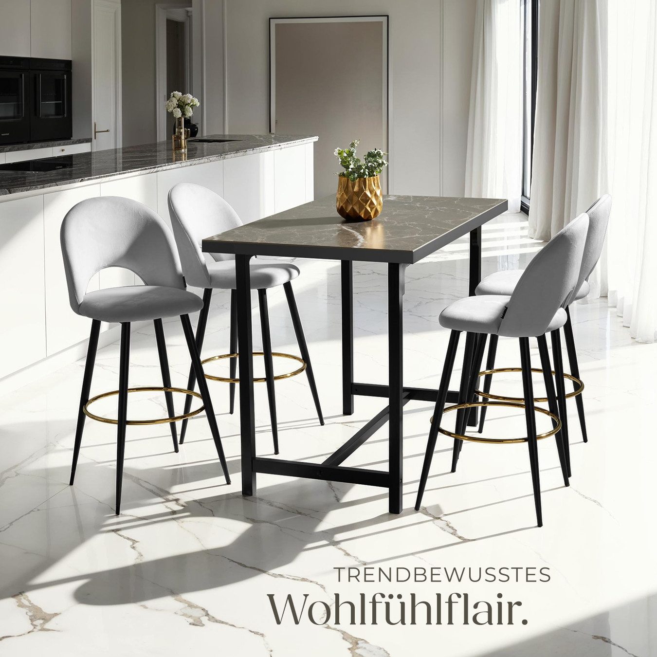 tectake Barhocker Barstuhl Sachel mit Rückenlehne, Samtoptik, 49 x 58 x 110 cm, Belastbarkeit 120 kg