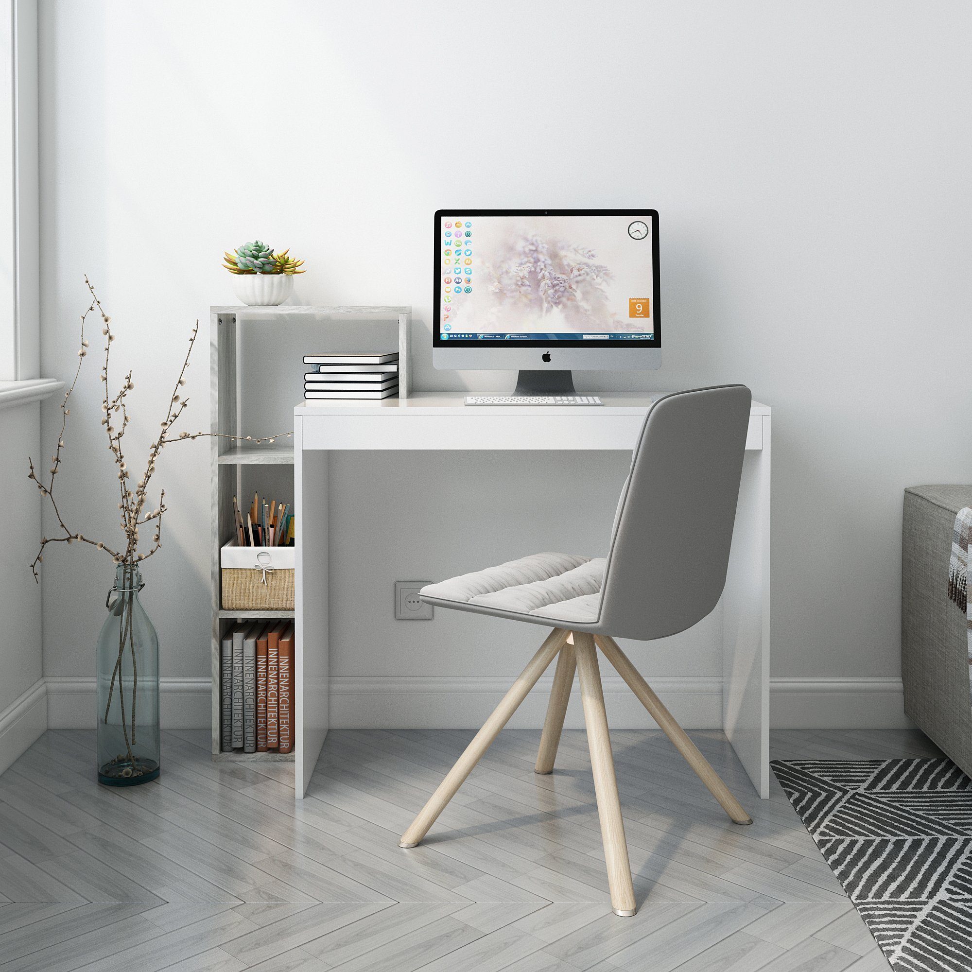 Mondeer Schreibtisch Computertisch, mit Ablagefach, Weiß+Grau günstig online kaufen