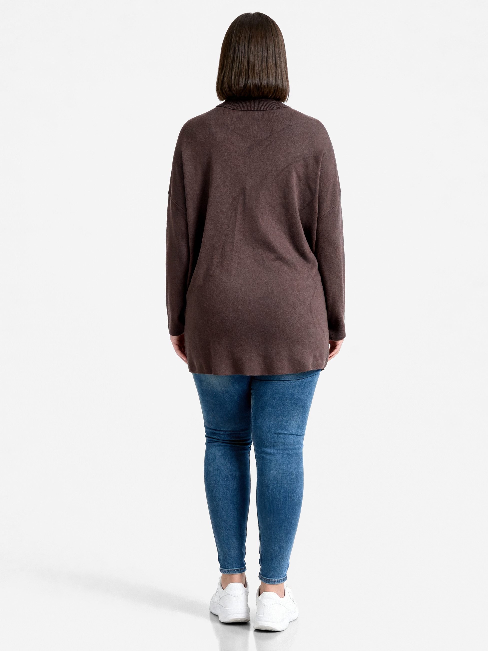 PEKIVESSA Longpullover Stricktunika mit Rollkragen Zwei aufgesetzte Taschen