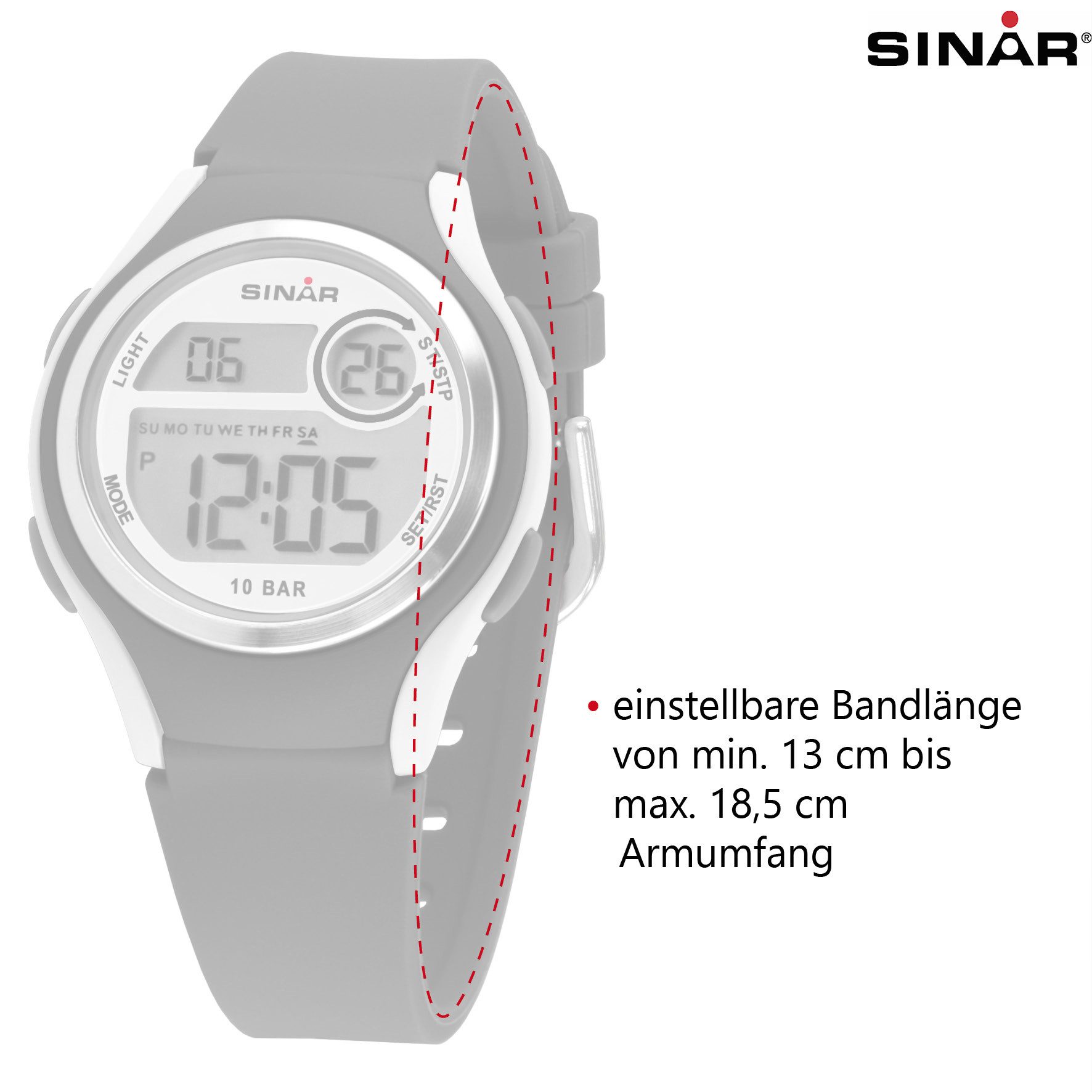 SINAR Digitaluhr XE-64 Jugend Armbanduhr Sportuhr Silikonband 10 bar, digital sportlich modern Geschenkidee Jugend Ø 36 mm